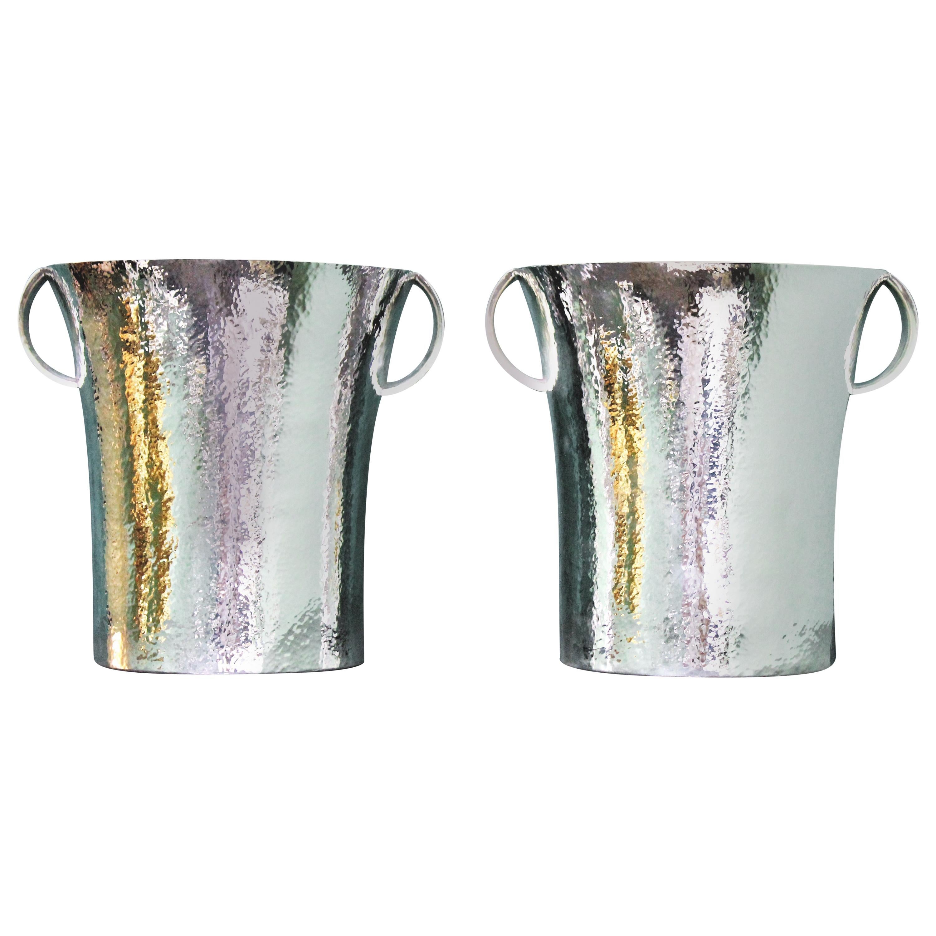 Pair of Art Deco Italia Silver Wine Coolers by Paolo Scavia, 1950s For Sale