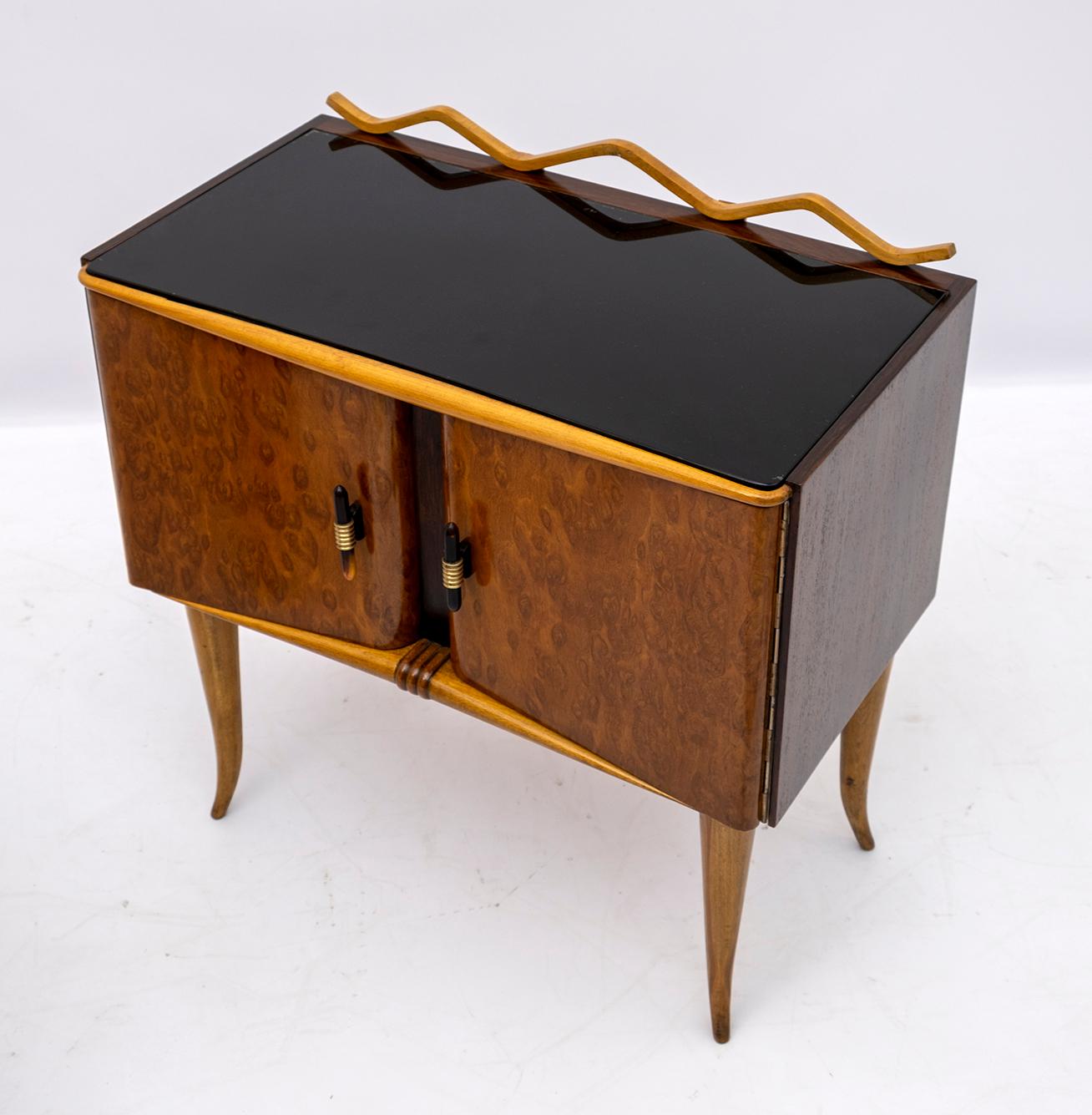Pair of Art Deco Italian Ash Briar and Walnut Bedside Tables, 1920s 6