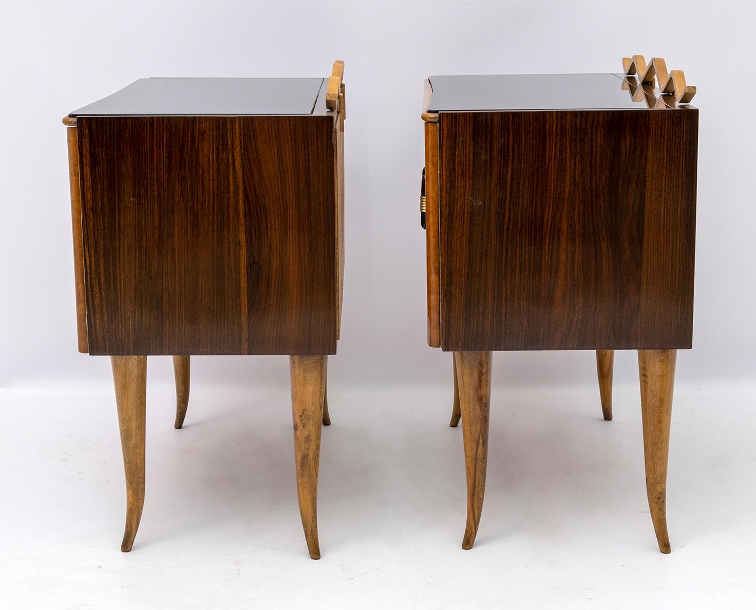 Glass Pair of Art Deco Italian Ash Briar and Walnut Bedside Tables, 1920s