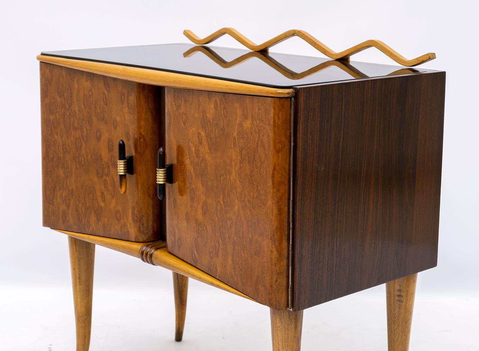 Pair of Art Deco Italian Ash Briar and Walnut Bedside Tables, 1920s 2