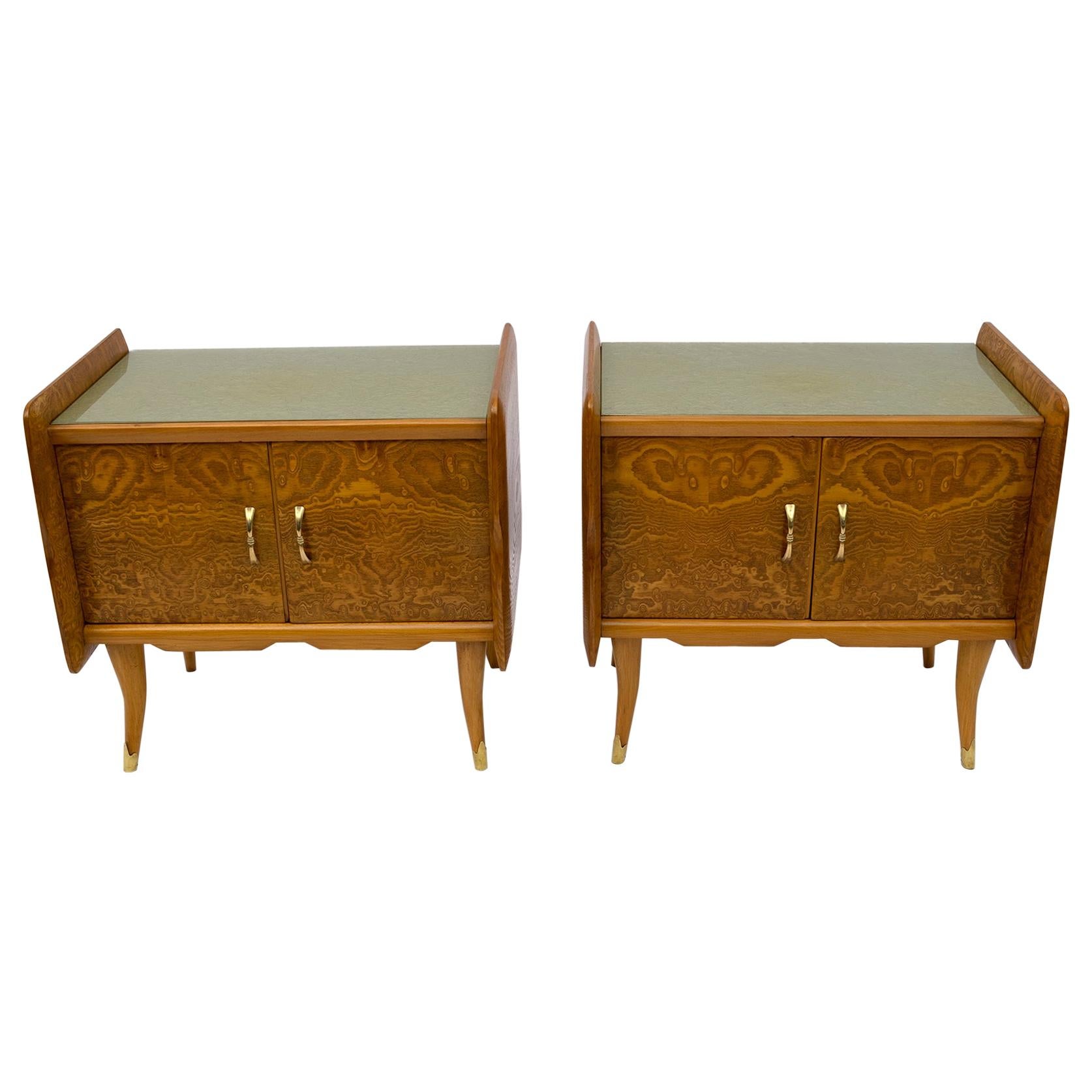 Pair of Art Deco Italian Bedside Tables White Ash Briar, 1920s For Sale