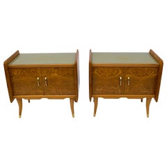 Antique Pair of Art Deco Italian Bedside Tables White Ash Briar, 1920s