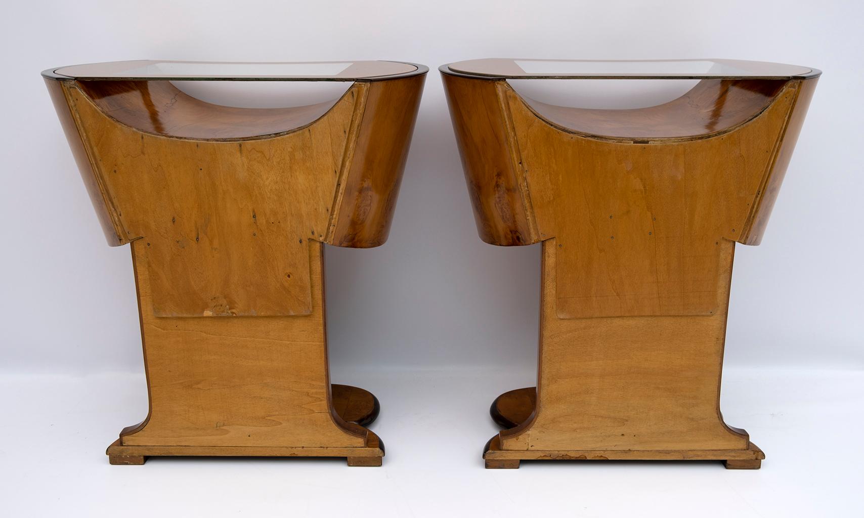 Pair of Art Deco Italian Briar Walnut Bedside Tables, 1920s 12
