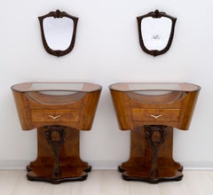 Pair of Art Deco Italian Briar Walnut Bedside Tables, 1920s
