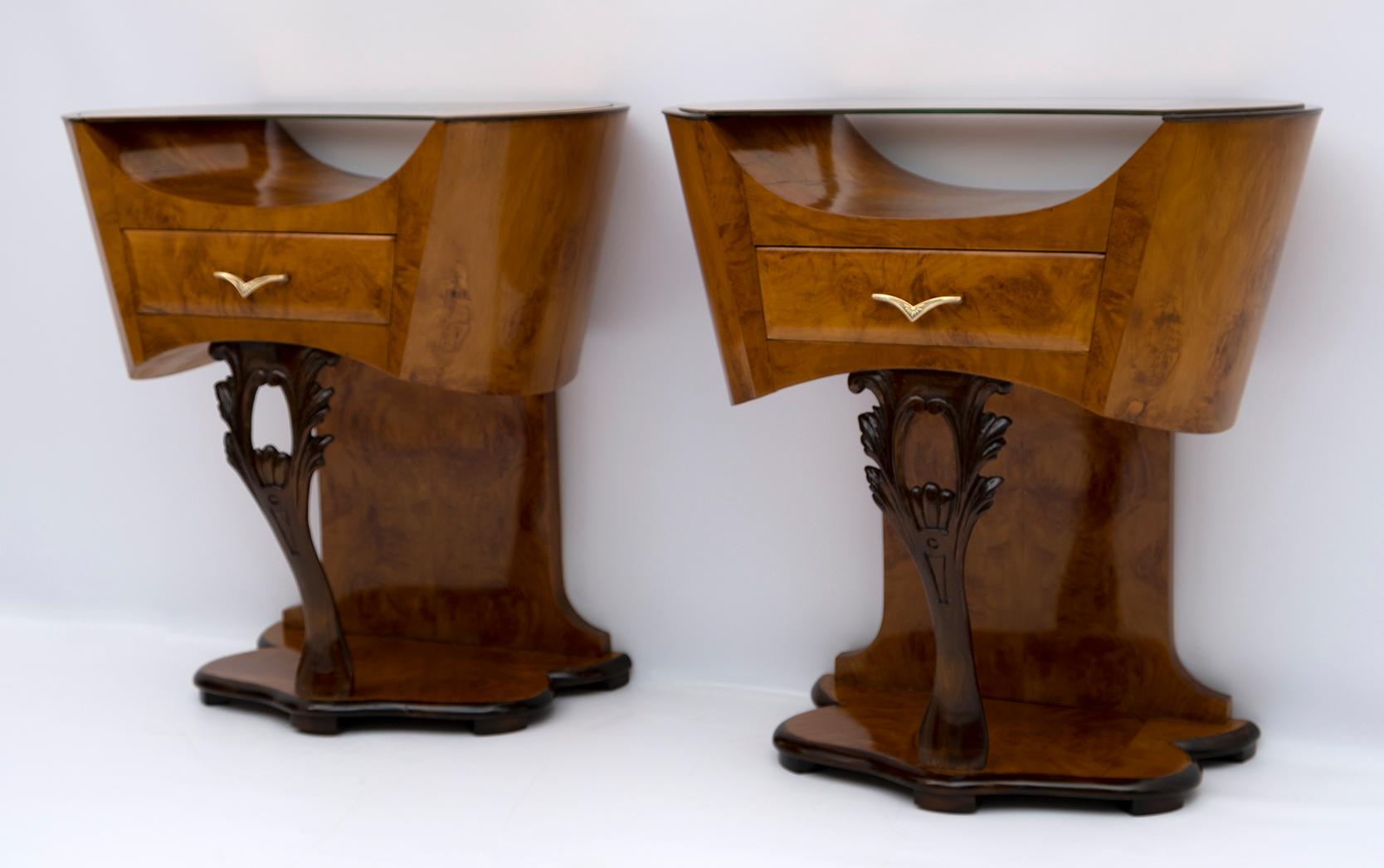 Pair of Art Deco Italian Briar Walnut Bedside Tables, 1920s 2