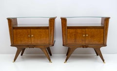 Pair of Art Deco Italian Briar Walnut Bedside Tables, 1930s