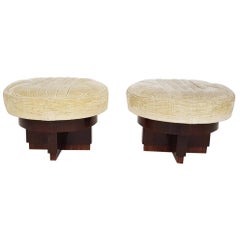 Vintage Pair of Art Deco Italian Mahogany Ottomans, Poufs or Stools, Italy, 1930s