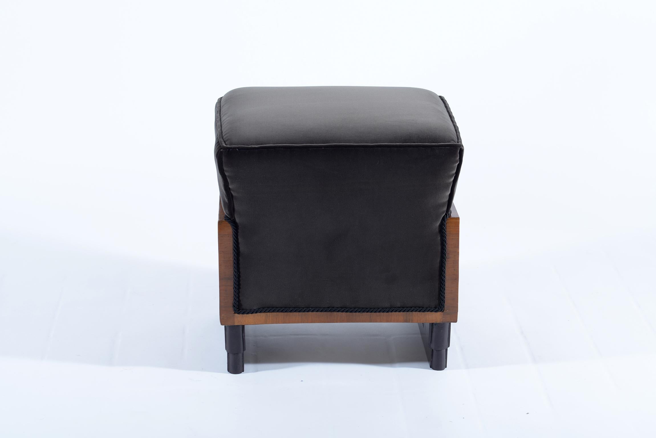 Mid-20th Century Pair of Art Deco Italian Stools Black Velvet, 1930