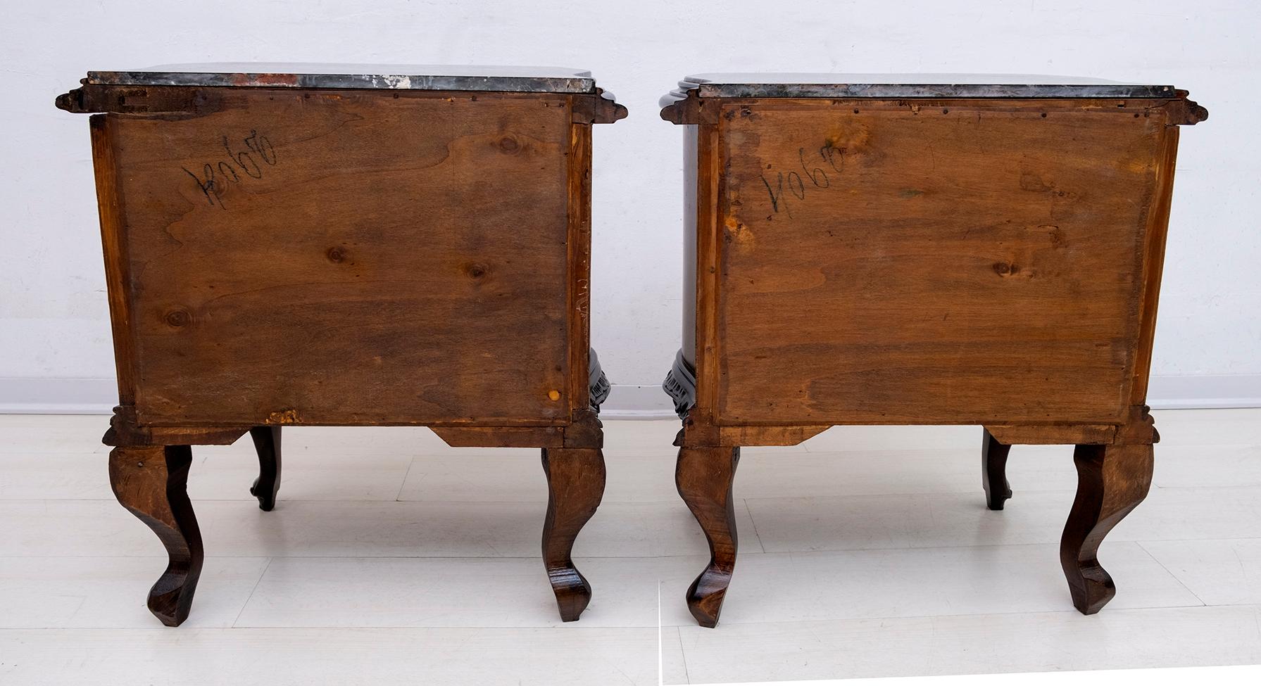 Pair of Art Deco Italian Walnut and Black Marquinia Marble Bedside Tables, 1920s 5