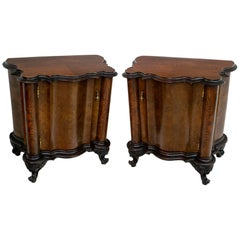 Antique Pair of Art Deco Italian Walnut and Ebonized Wood Night Stands, 1920s