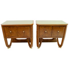 Pair of Art Deco Italian Walnut Wood and Walnut Root Night Stands, 1920s