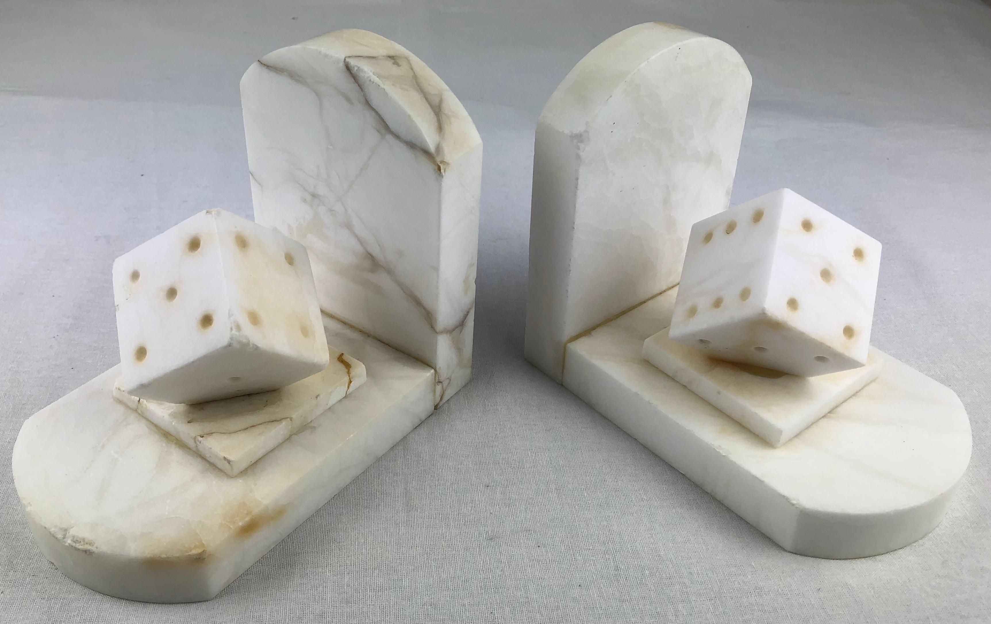 20th Century Pair of Art Deco Italian White Marble Bookends For Sale