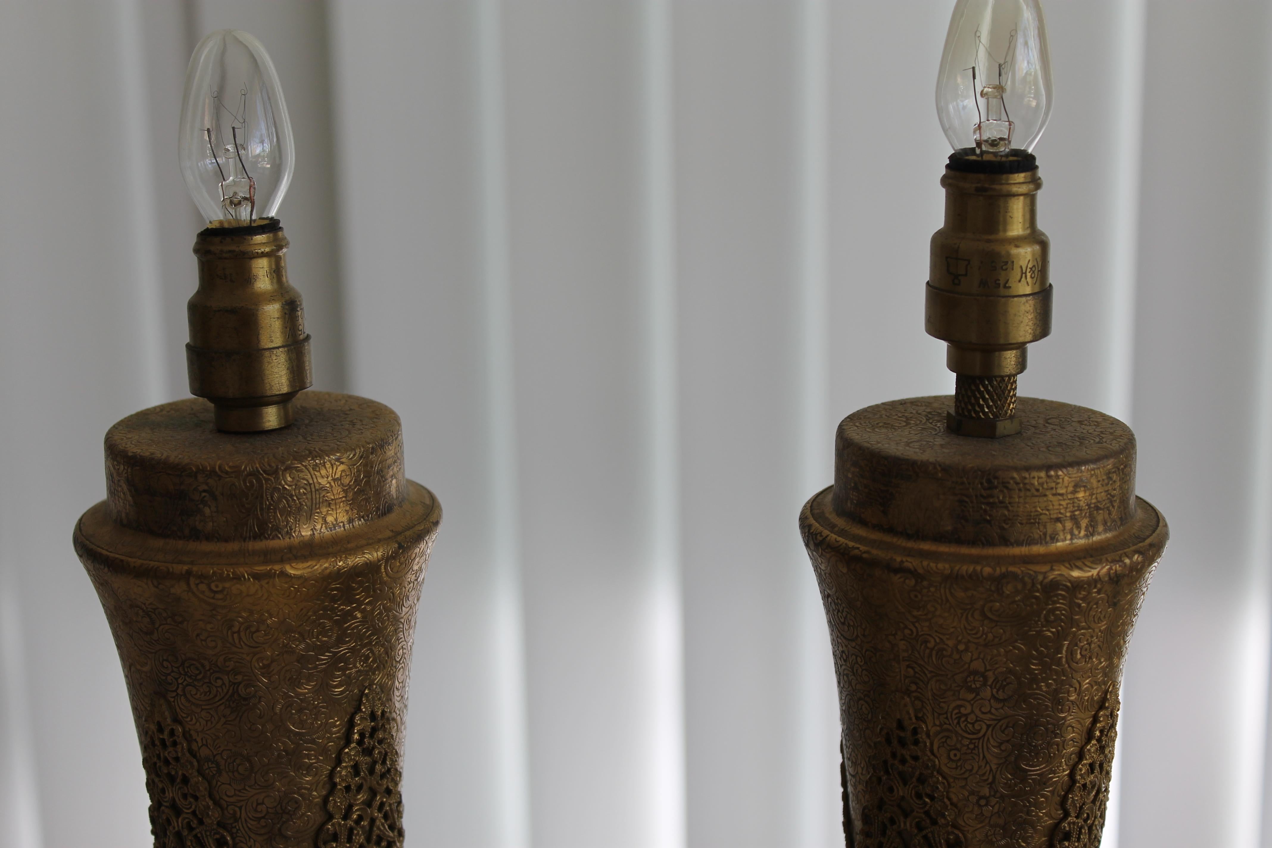 Pair of Art Deco Jeweled Bronze Lamps, Apollo Studios 4