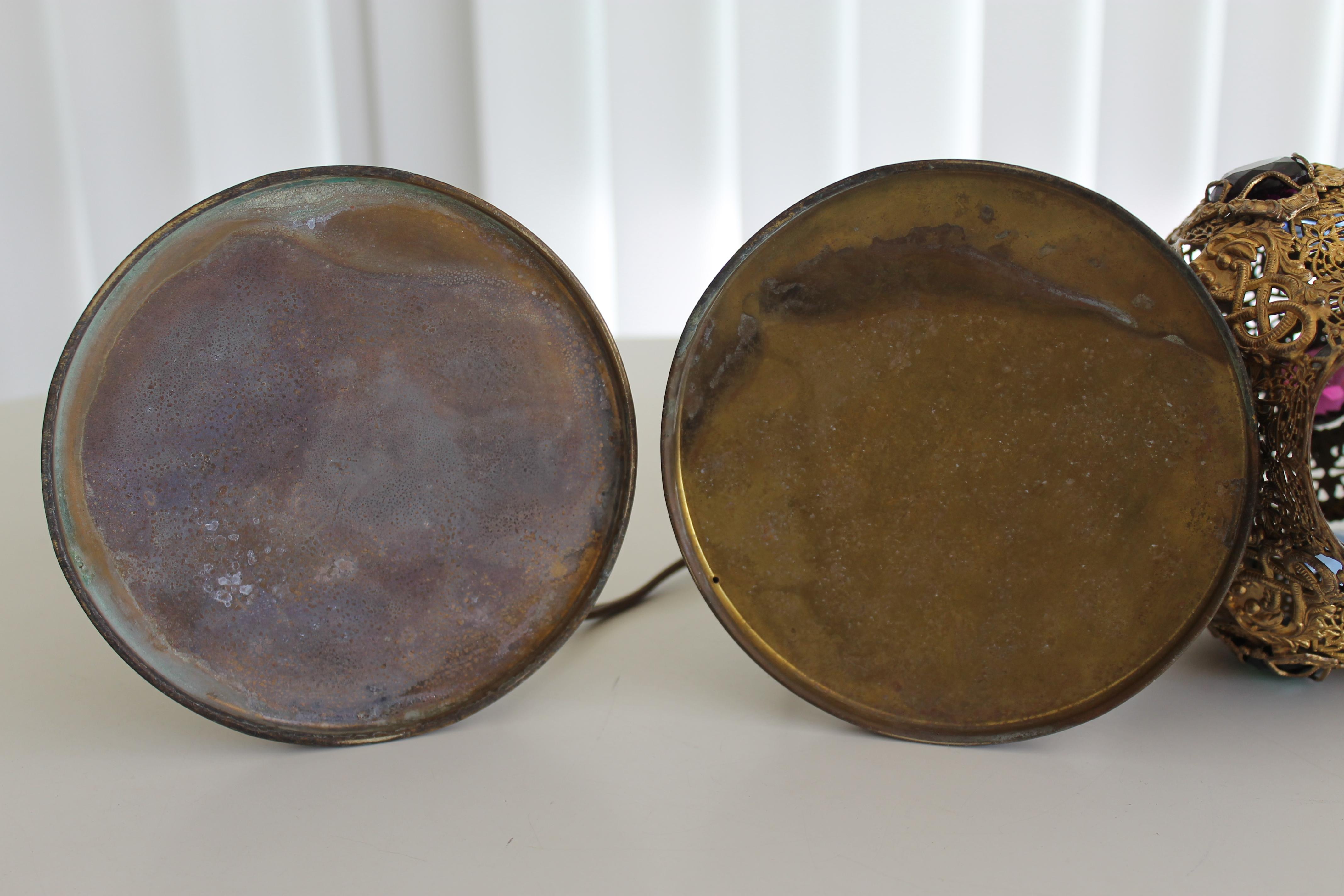 Pair of Art Deco Jeweled Bronze Lamps, Apollo Studios 7