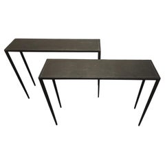 Vintage Pair of Art Déco J.M. Frank-Style Dark Iron Consoles by Comte S.A., Argentina