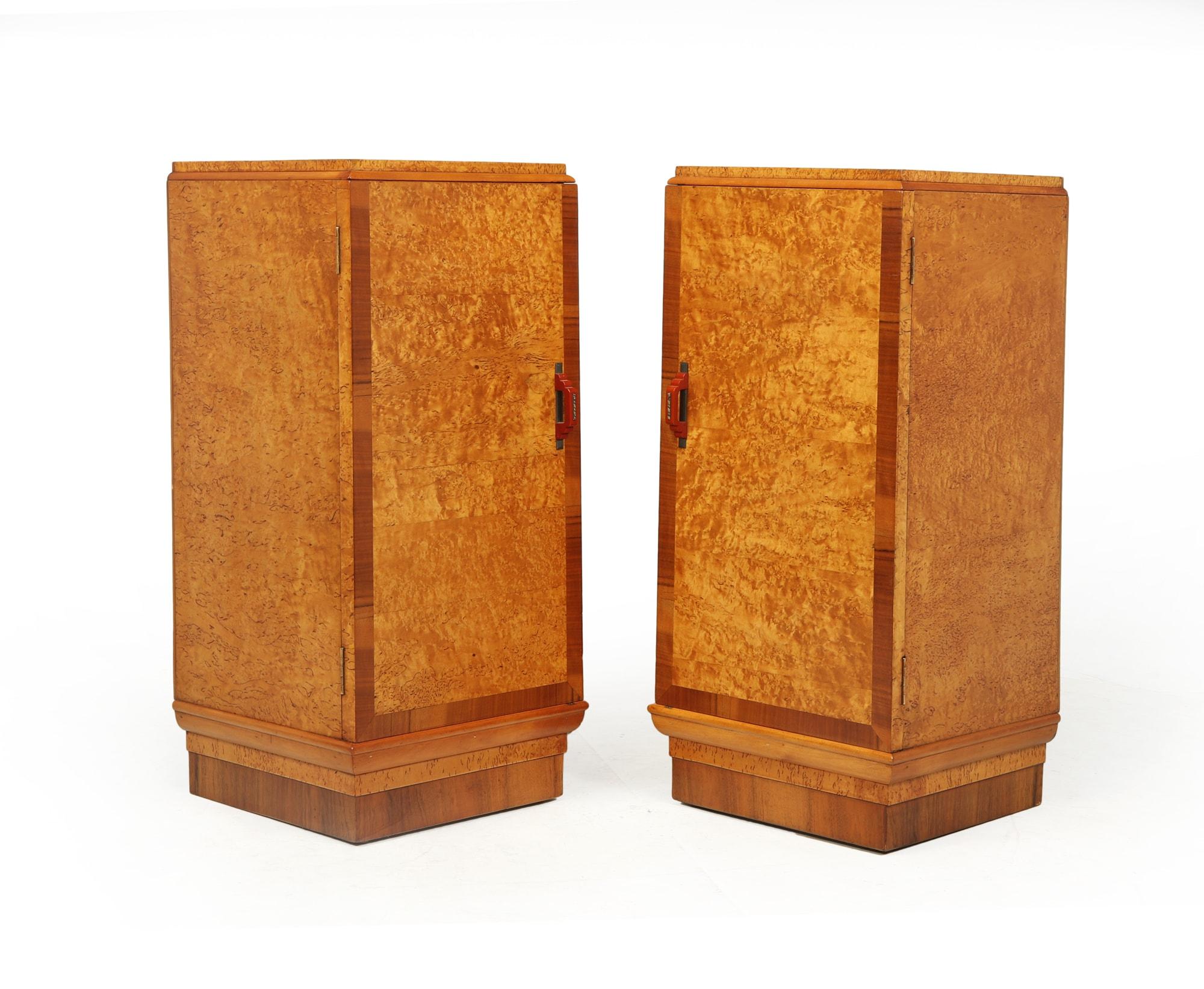 European Pair of Art Deco Karelian Birch Bedside Cabinets