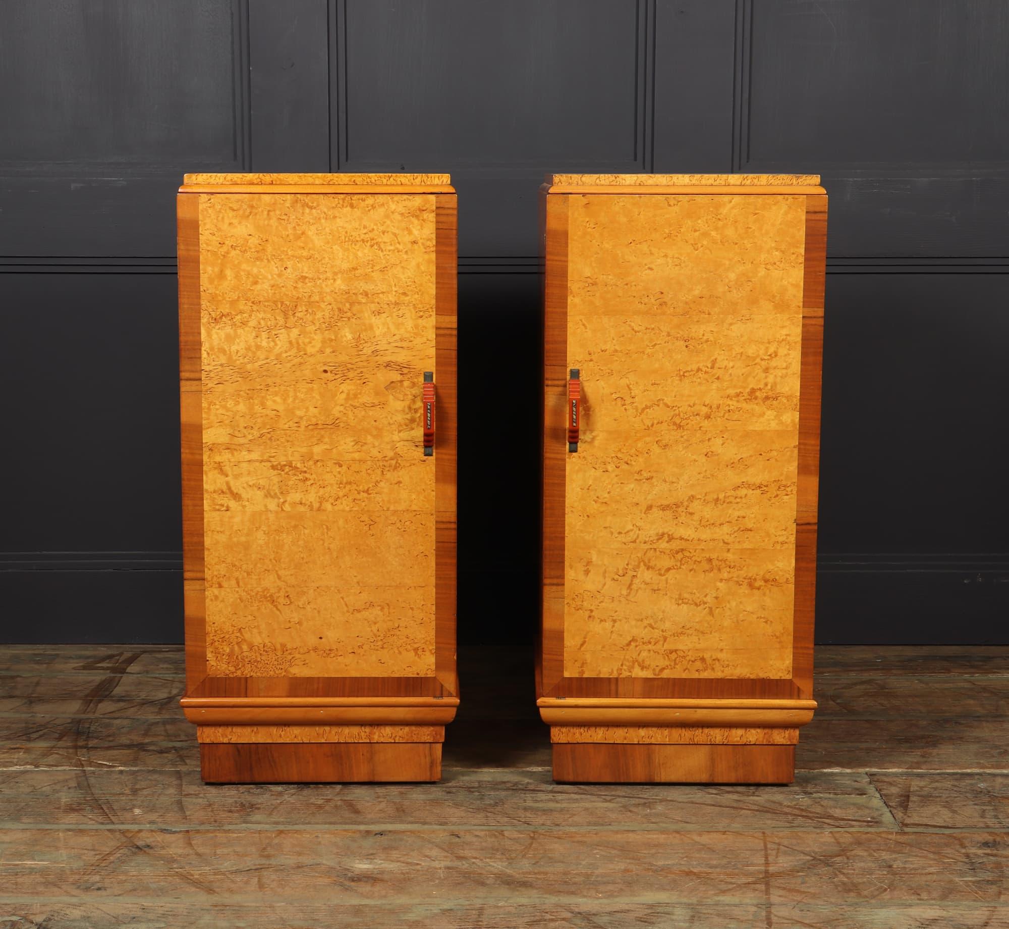 Mid-20th Century Pair of Art Deco Karelian Birch Bedside Cabinets