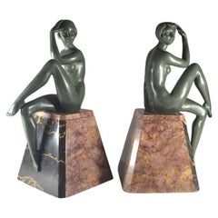 Pair of art deco ladies on marble base