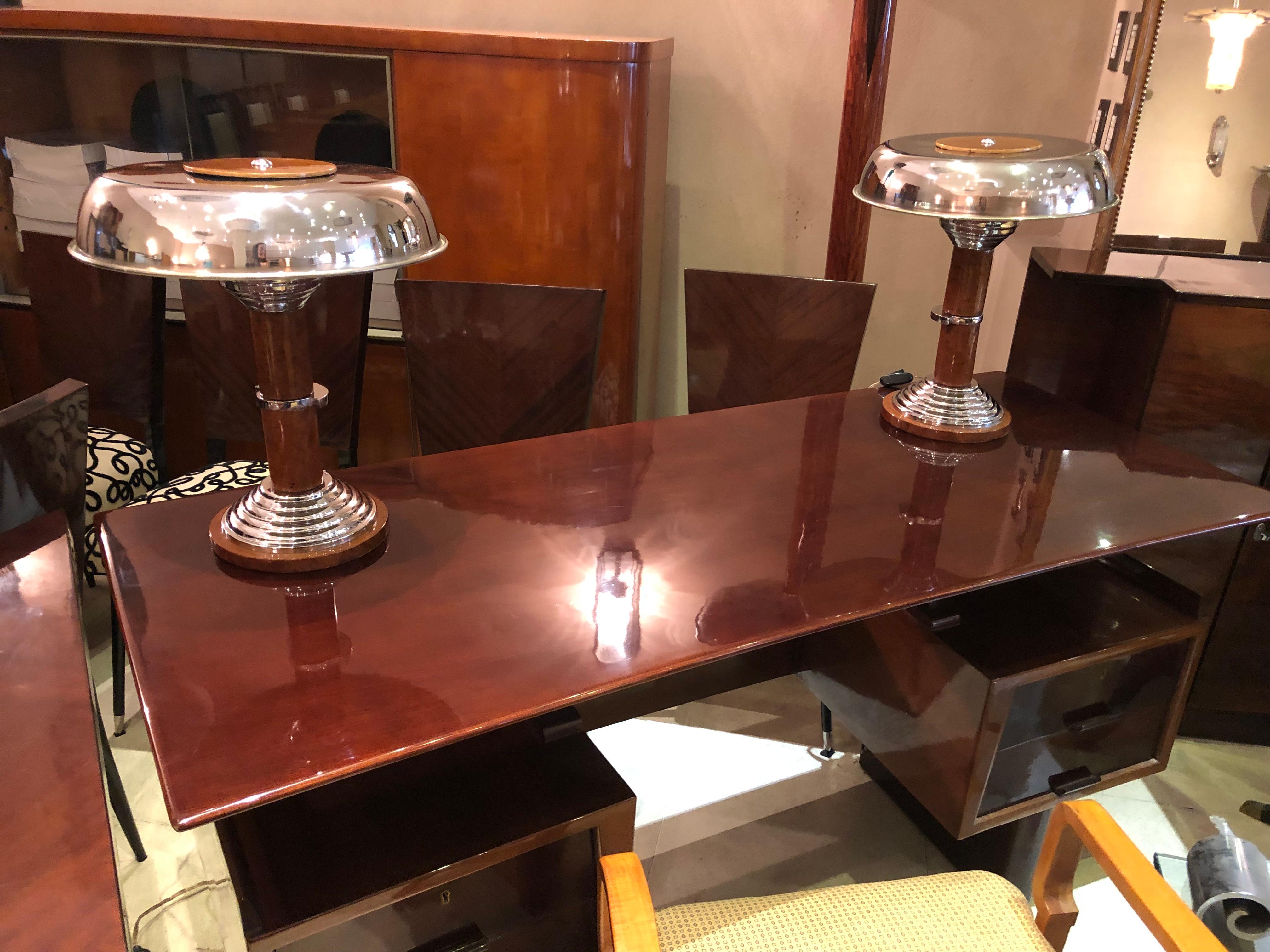 Pair of Art Deco Lamp in Chrome and Wood, France, 1920 For Sale 14