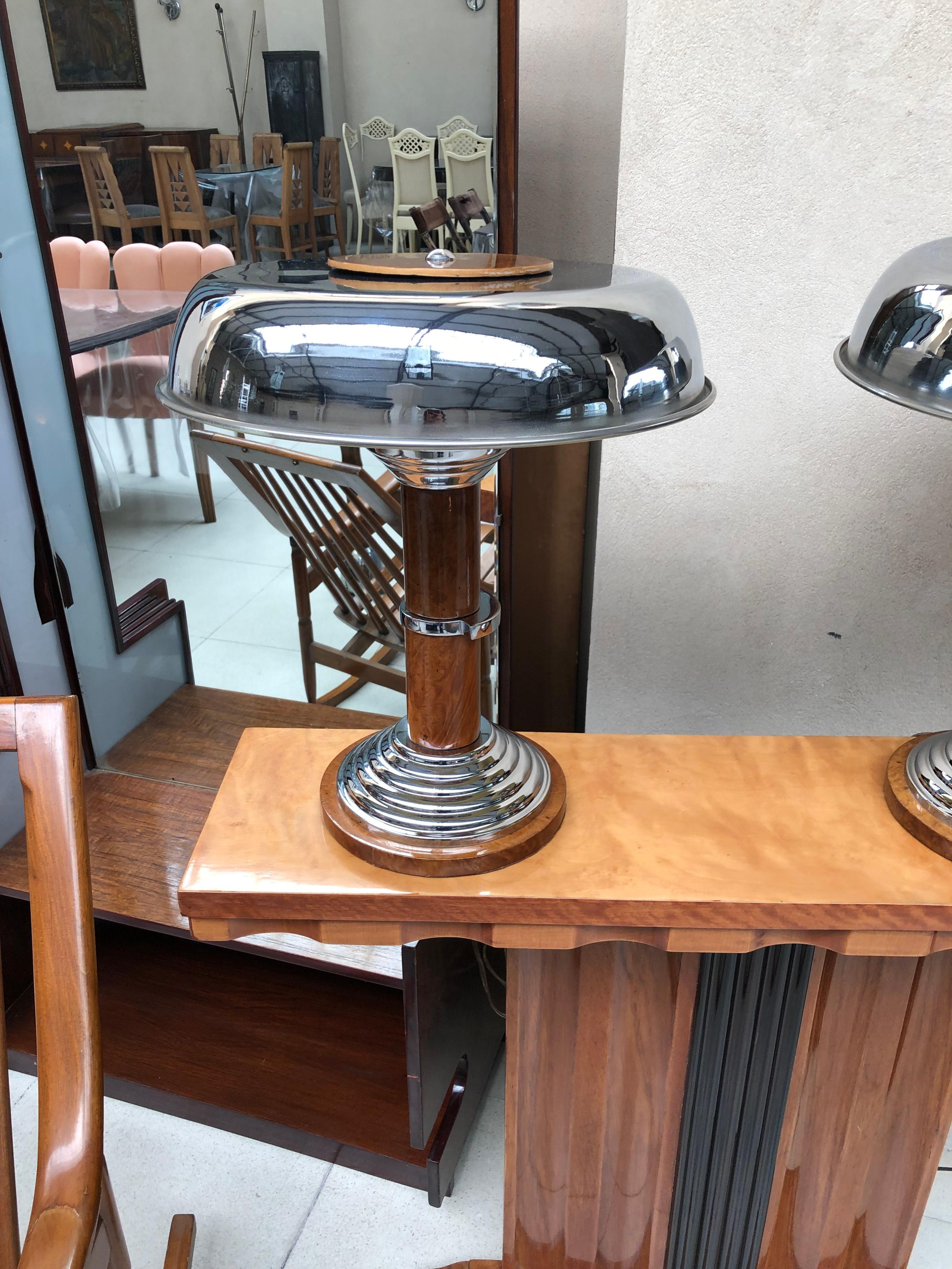 Pair of Art Deco Lamp in Chrome and Wood, France, 1920 For Sale 4