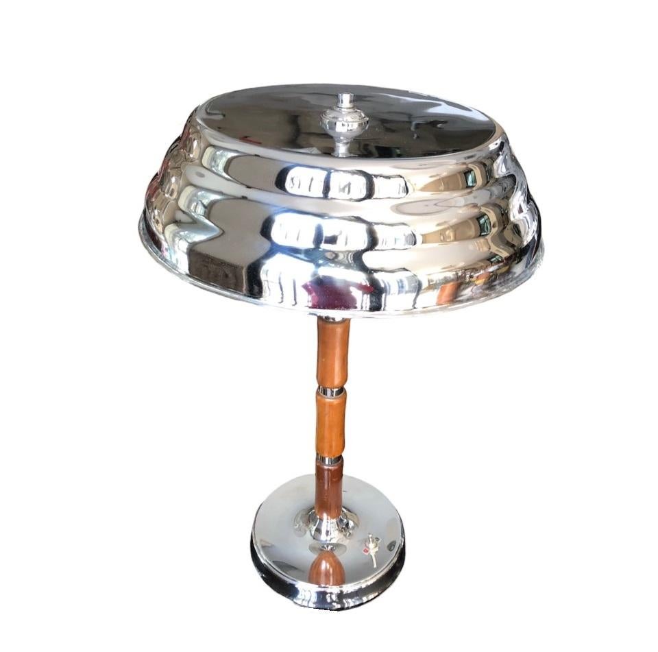 Pair of Art Deco Lamp in Chrome and Wood, France, 1930 For Sale 9