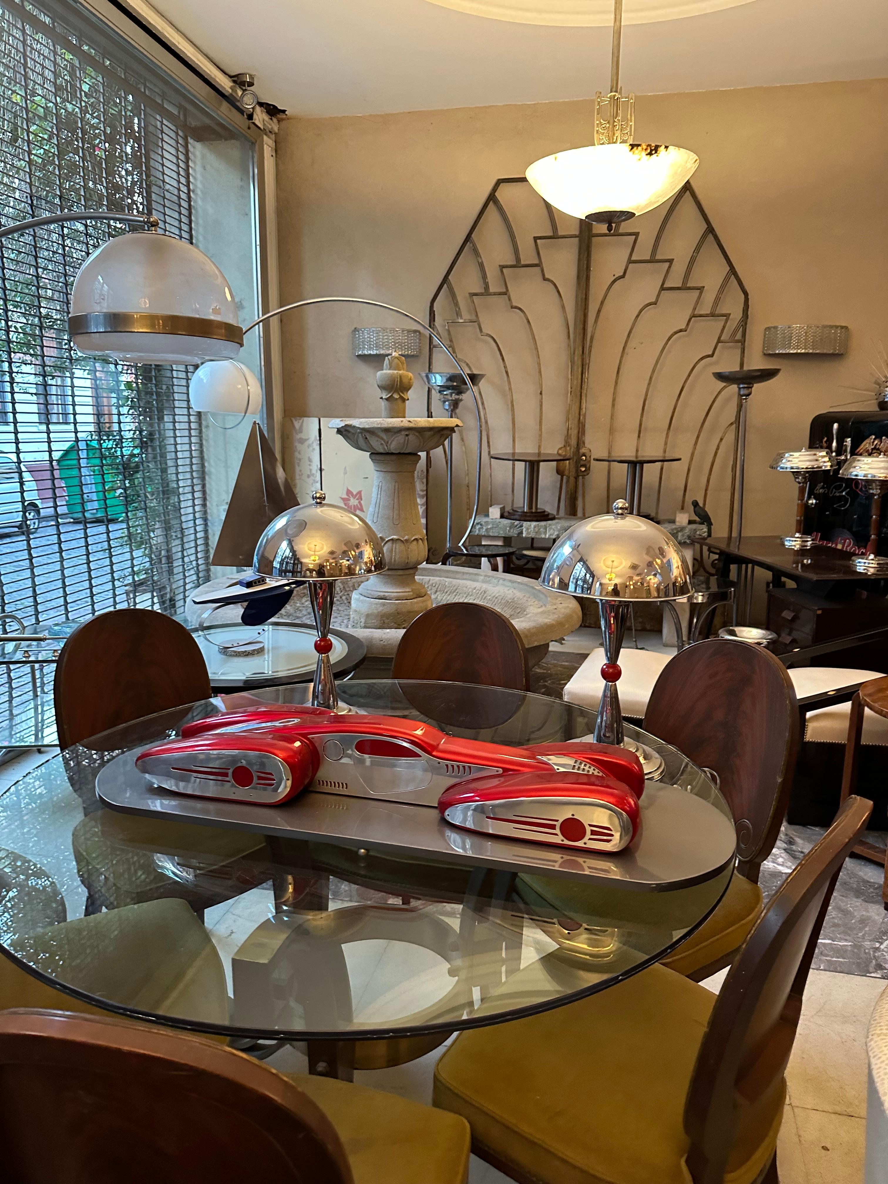 Pair of Art Deco Lamp in Chrome, France, 1920 For Sale 6