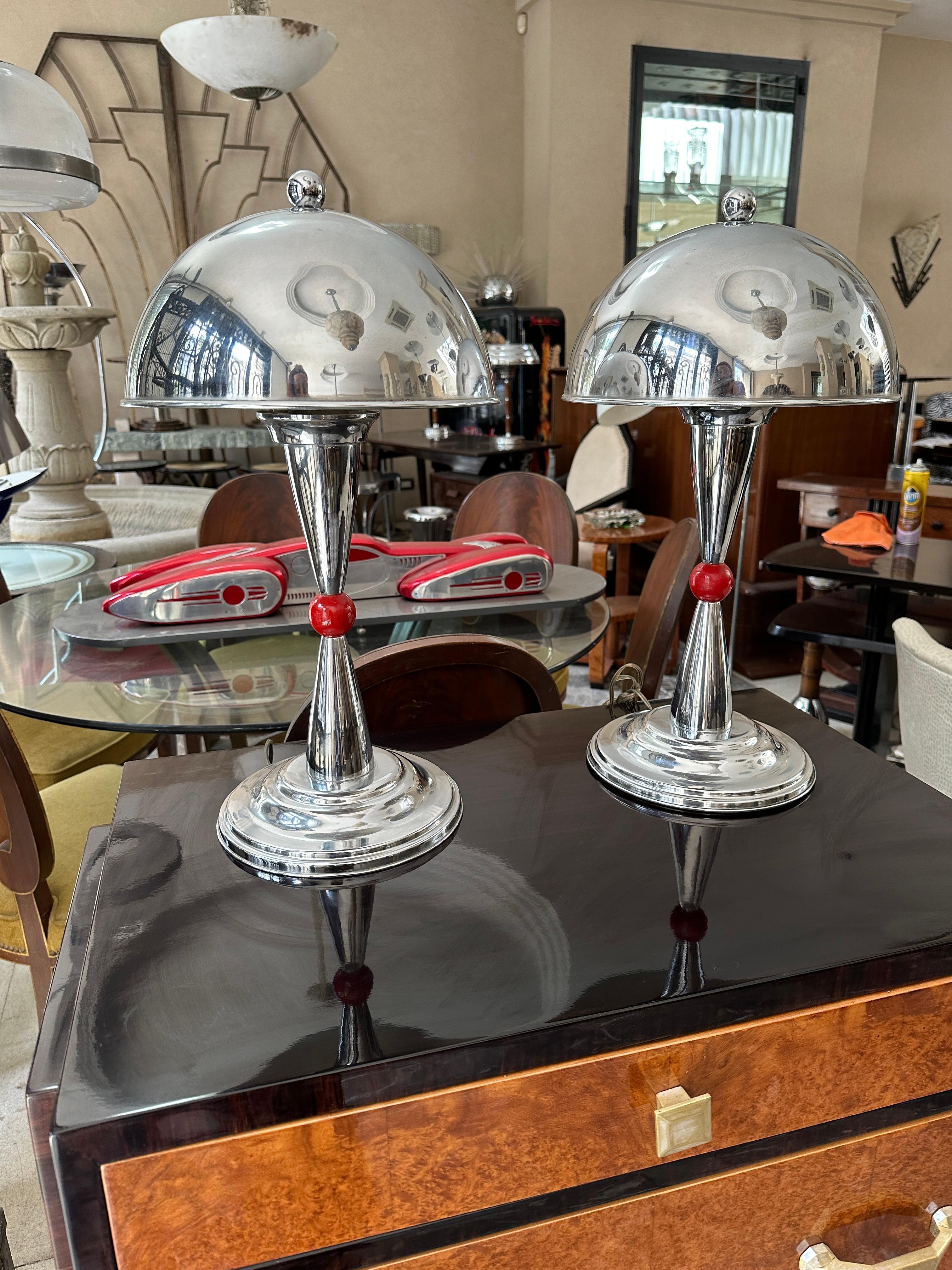 Pair of Art Deco Lamp in Chrome, France, 1920 For Sale 1