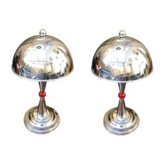 Pair of Art Deco Lamp in Chrome, France, 1920
