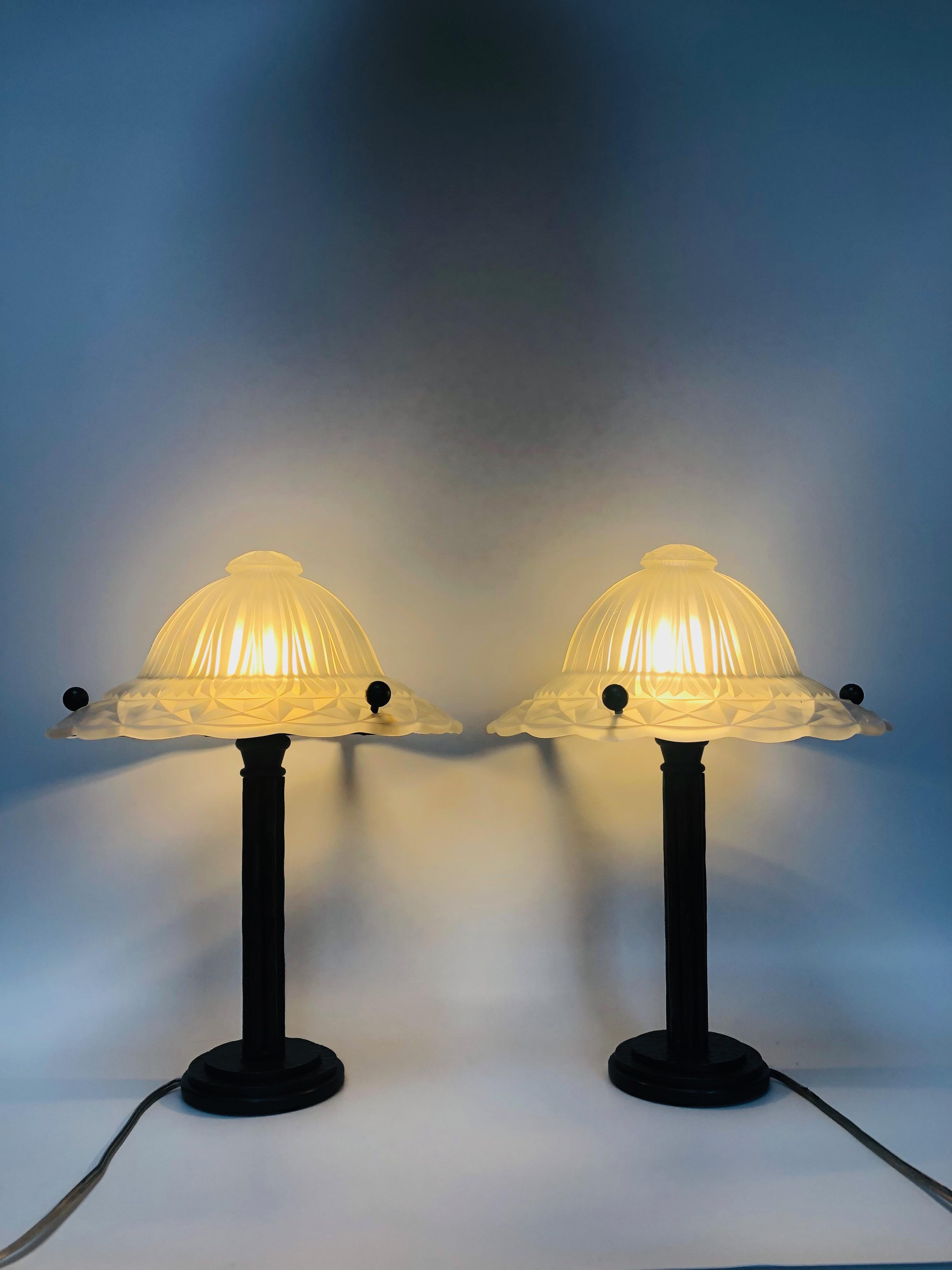 Pair of Art Deco Lamps attributed to Georges Leleu For Sale 2