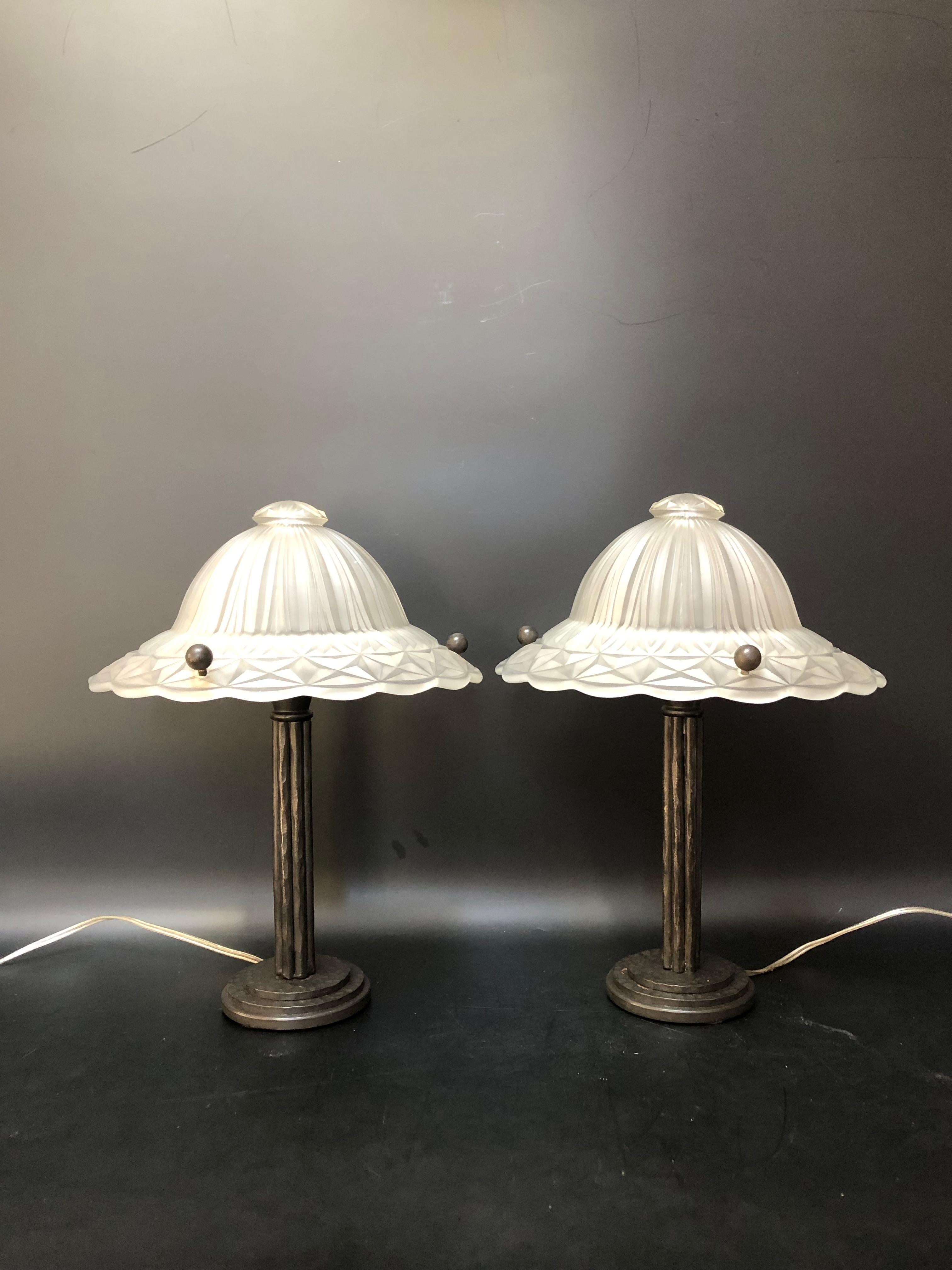 Pair of Art Deco Lamps attributed to Georges Leleu For Sale 3