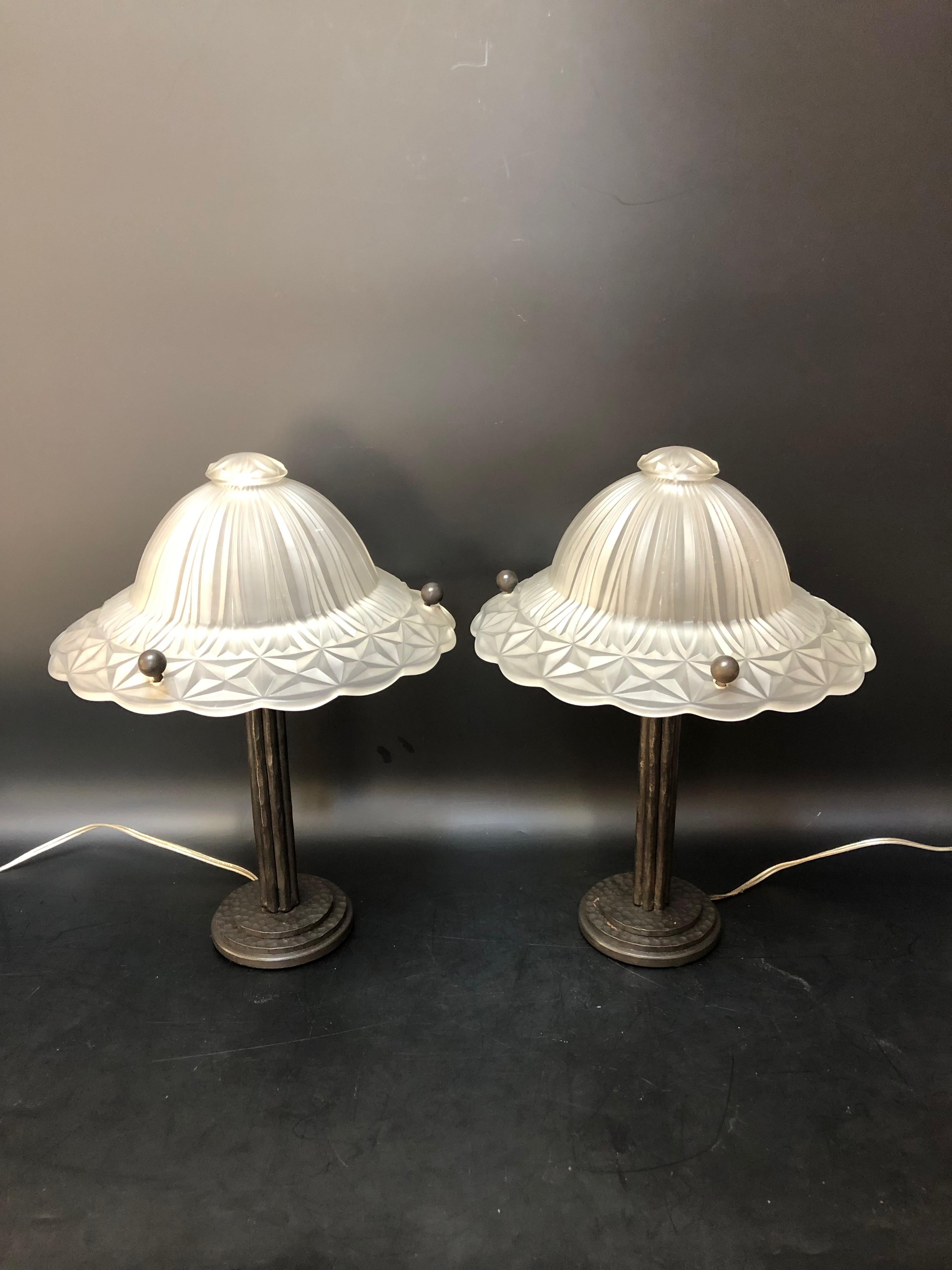 Paar Art-Déco-Lampen, Georges Leleu zugeschrieben im Angebot 5