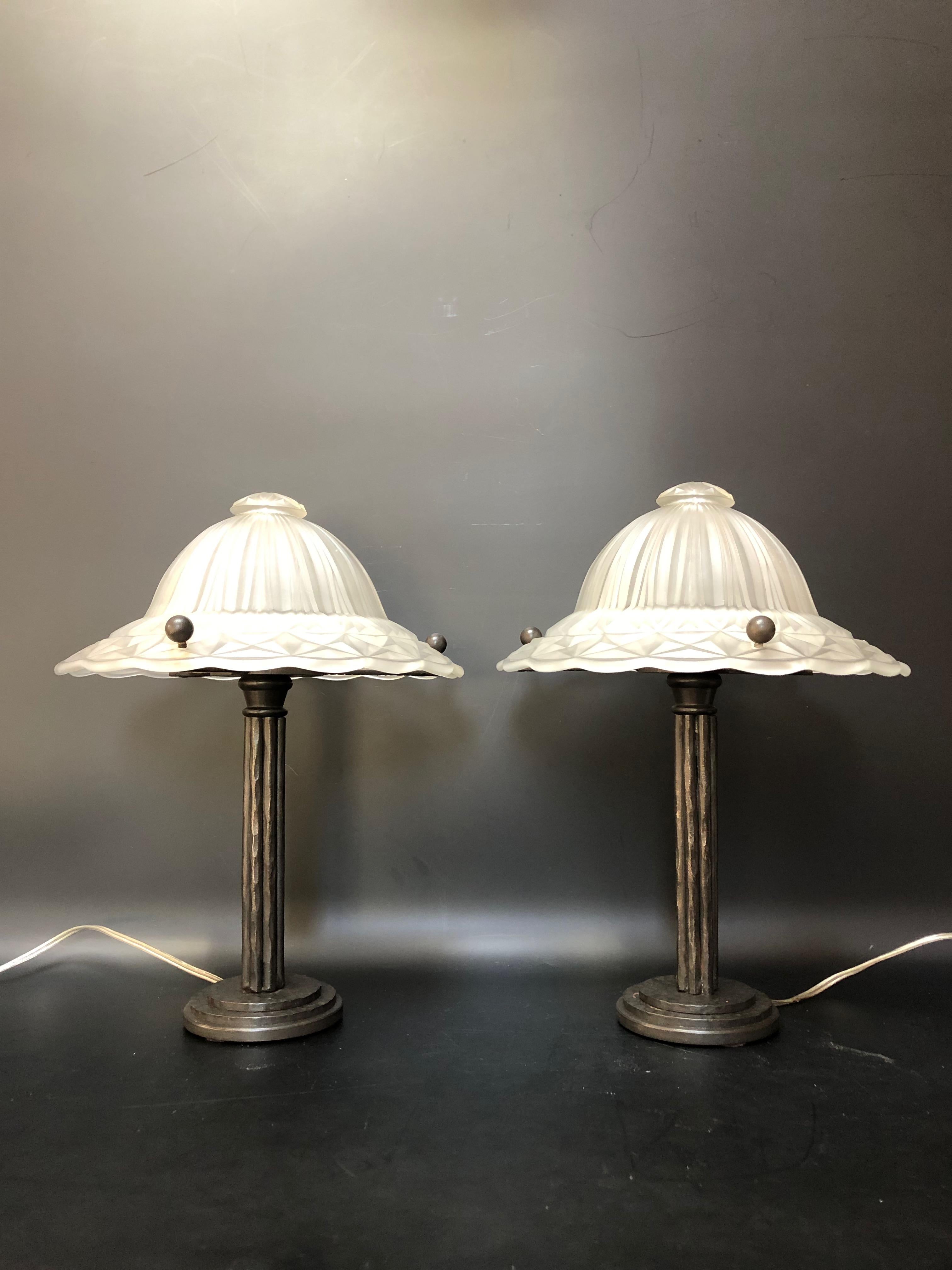 Pair of Art Deco Lamps attributed to Georges Leleu For Sale 5