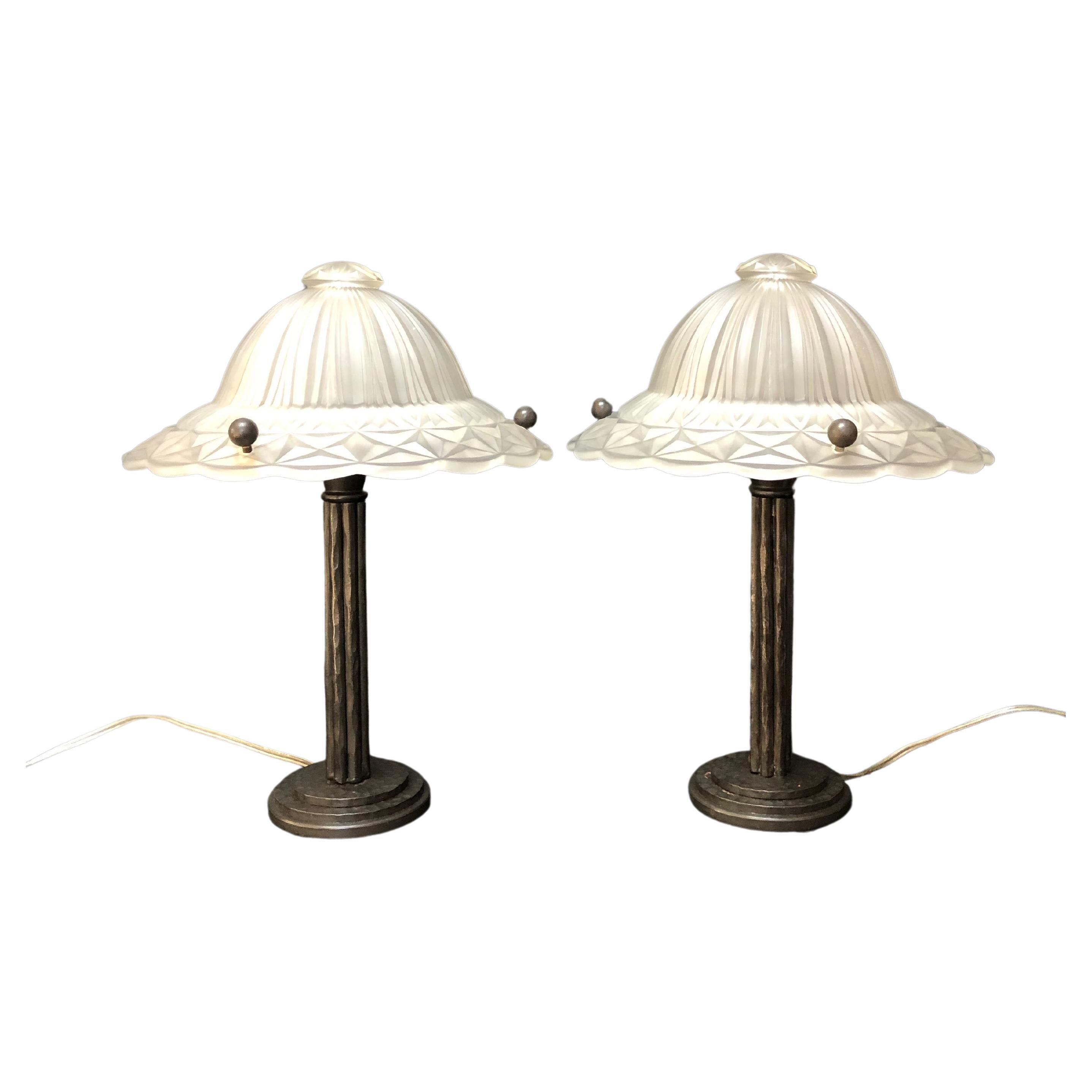 Paar Art-Déco-Lampen, Georges Leleu zugeschrieben im Angebot