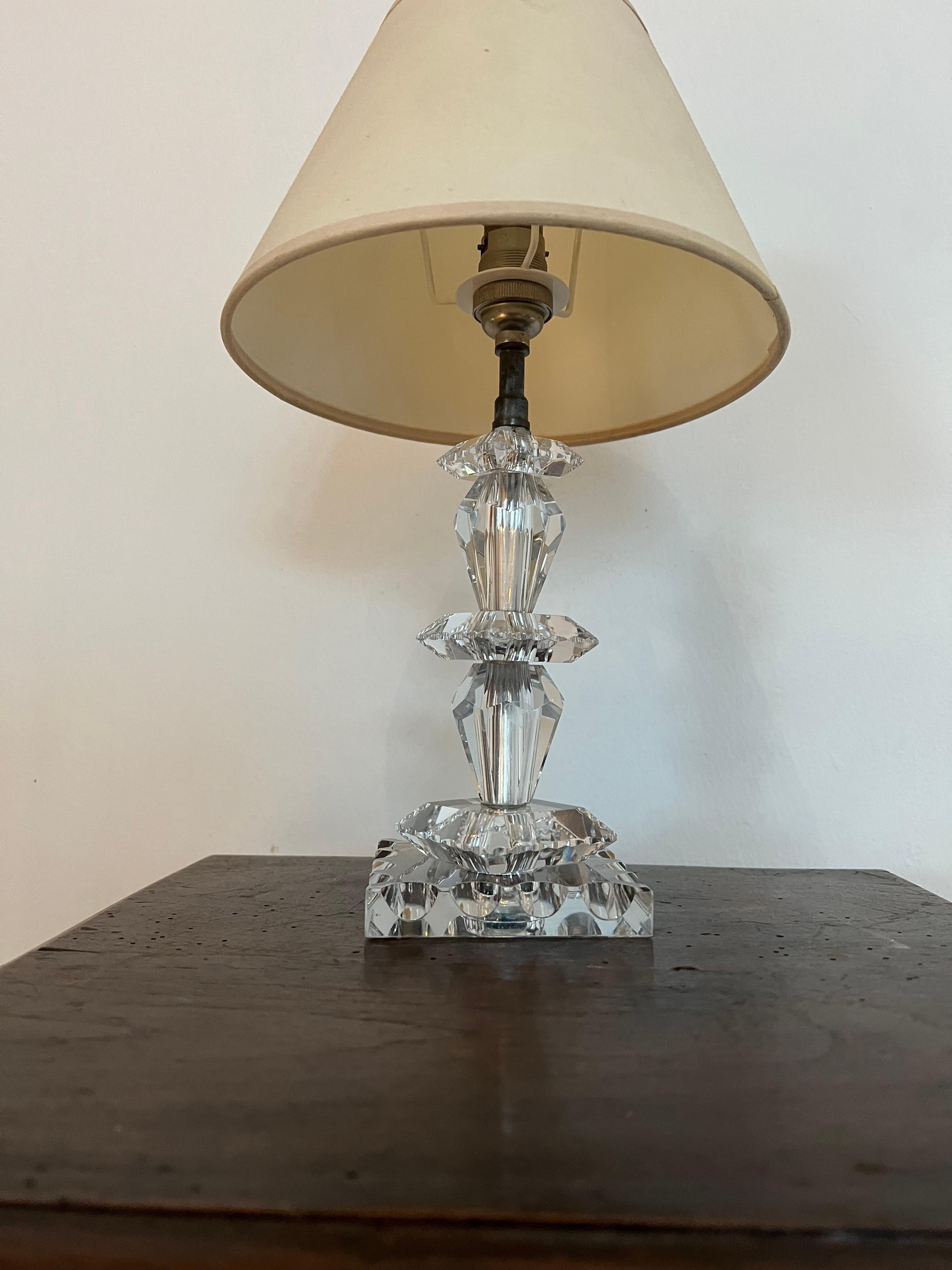 Pair of Art Deco Lamps by Baccarat, France circa 1940, Attr. to Jacques Adnet For Sale 2