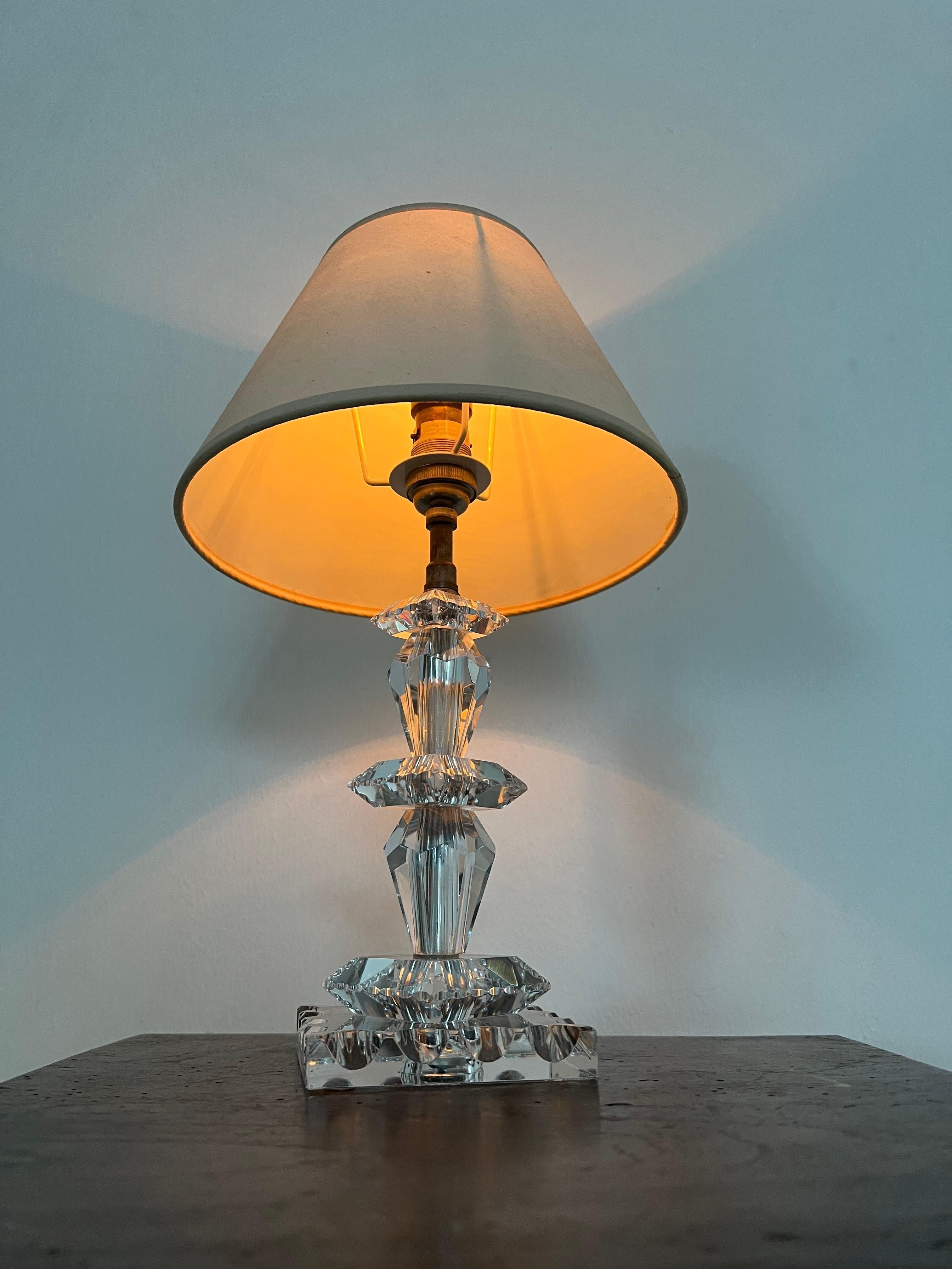 Pair of Art Deco Lamps by Baccarat, France circa 1940, Attr. to Jacques Adnet For Sale 6