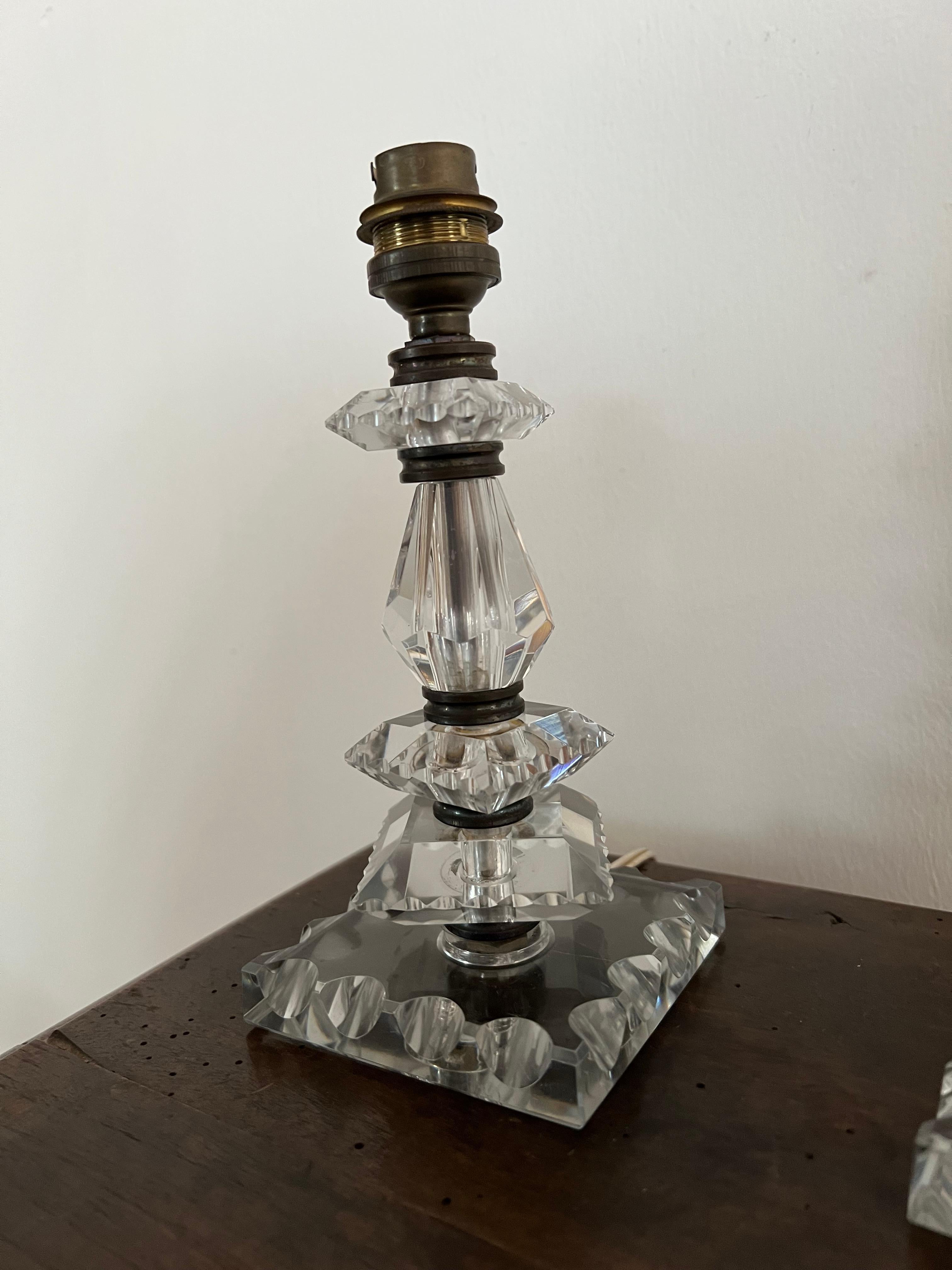 Pair of Art Deco Lamps by Baccarat, France circa 1940, Attr. to Jacques Adnet In Good Condition For Sale In Merida, Yucatan