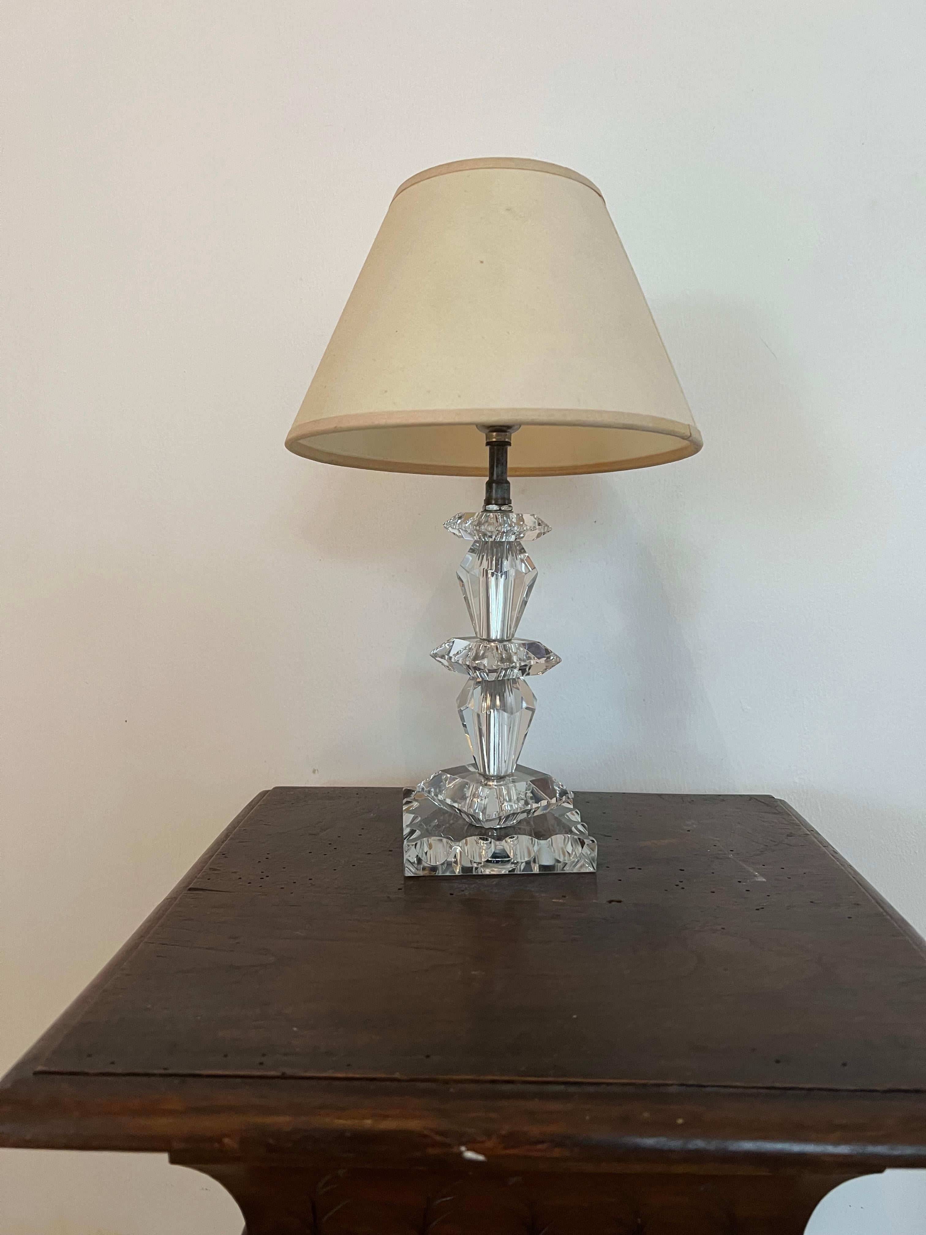 Pair of Art Deco Lamps by Baccarat, France circa 1940, Attr. to Jacques Adnet For Sale 1
