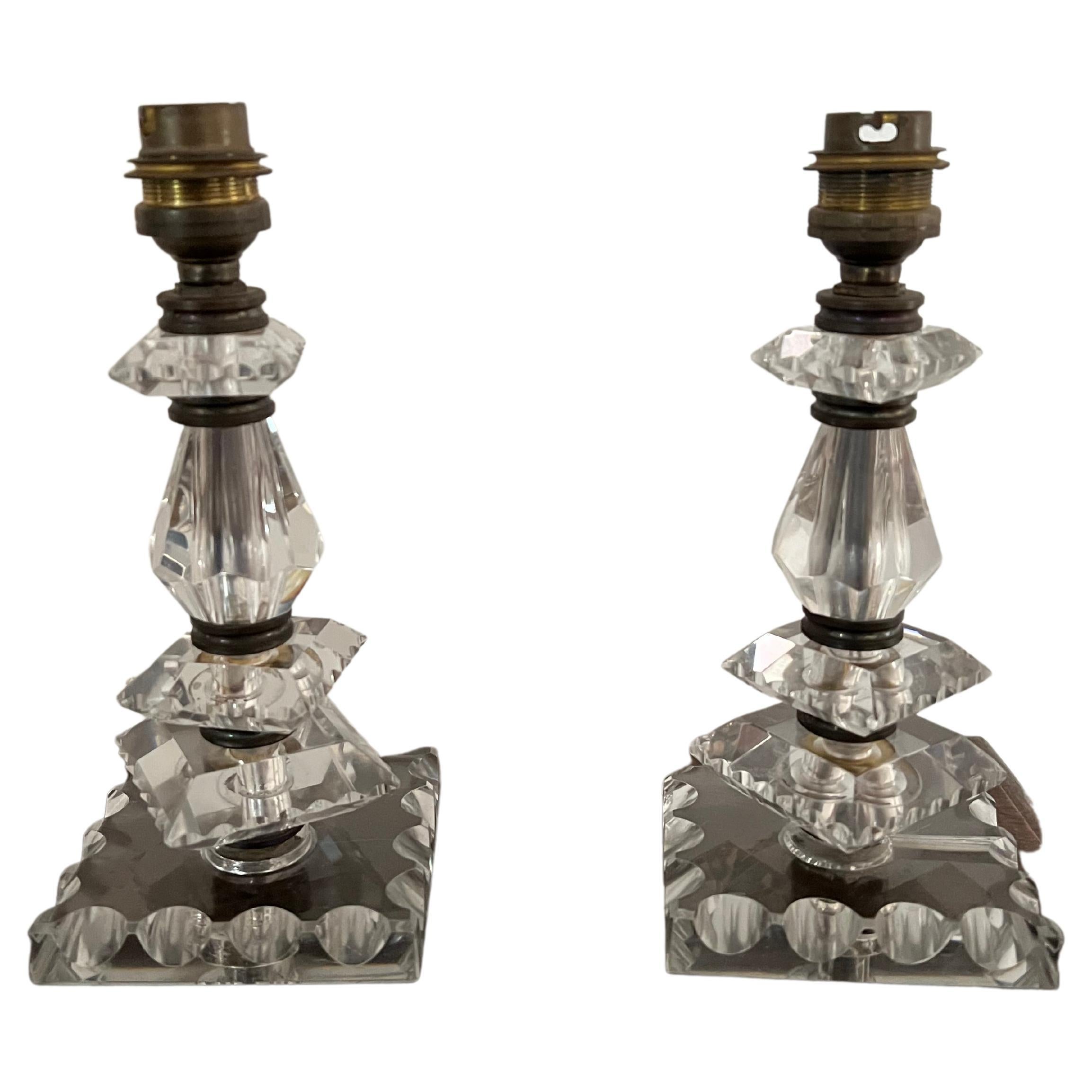 Pair of Art Deco Lamps by Baccarat, France circa 1940, Attr. to Jacques Adnet For Sale