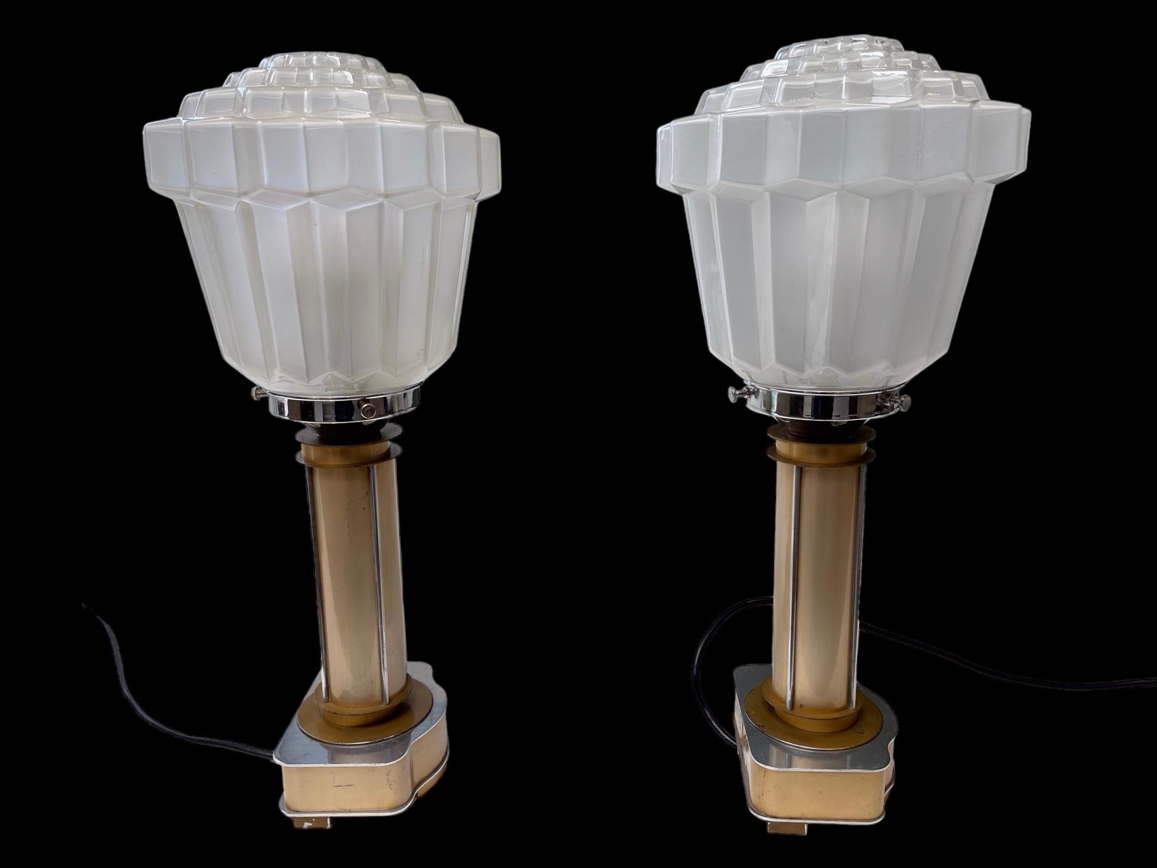 Aluminum Pair of Art Deco Lamps