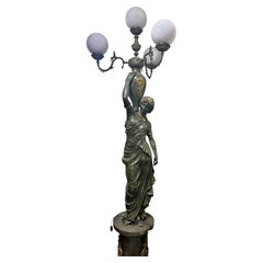 Paar Art-Déco-Lampen aus Bronze, frühes 20. Jahrhundert, H: 260cm