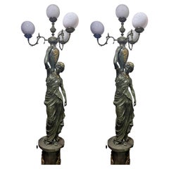 Paar Art-Déco-Lampen aus Bronze, frühes 20. Jahrhundert, H: 260cm