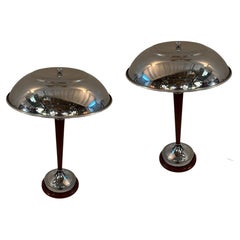 Pair of Art Deco Lamps in Wood and chrome, 1920, France