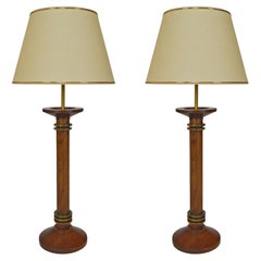 Pair of Art Deco Lamps in Wood and Patinated Bronze, France, circa 1930