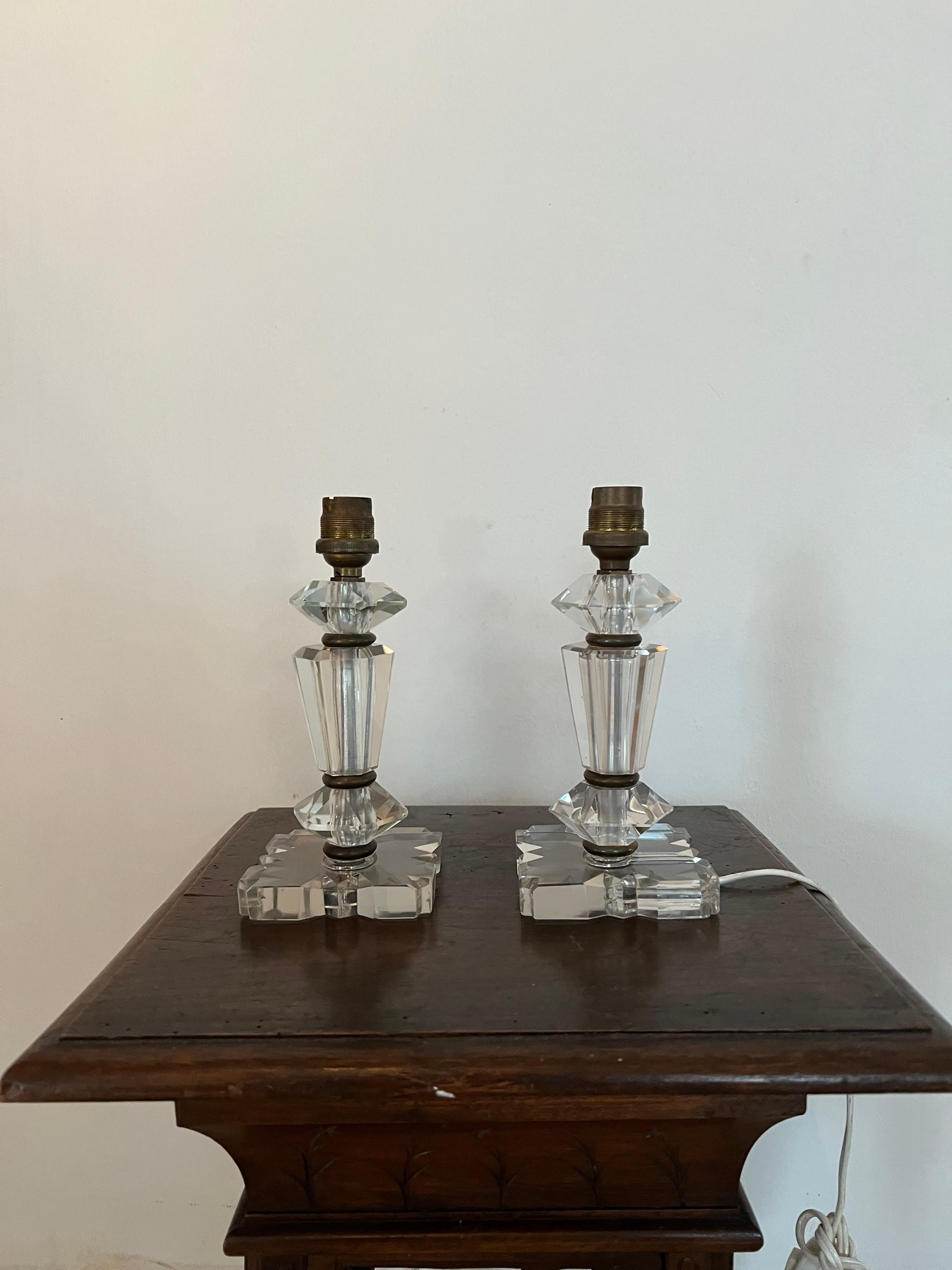 French Pair of Art Deco Lamps ITSO Baccarat and Jacques Adnet, France circa 1940 For Sale