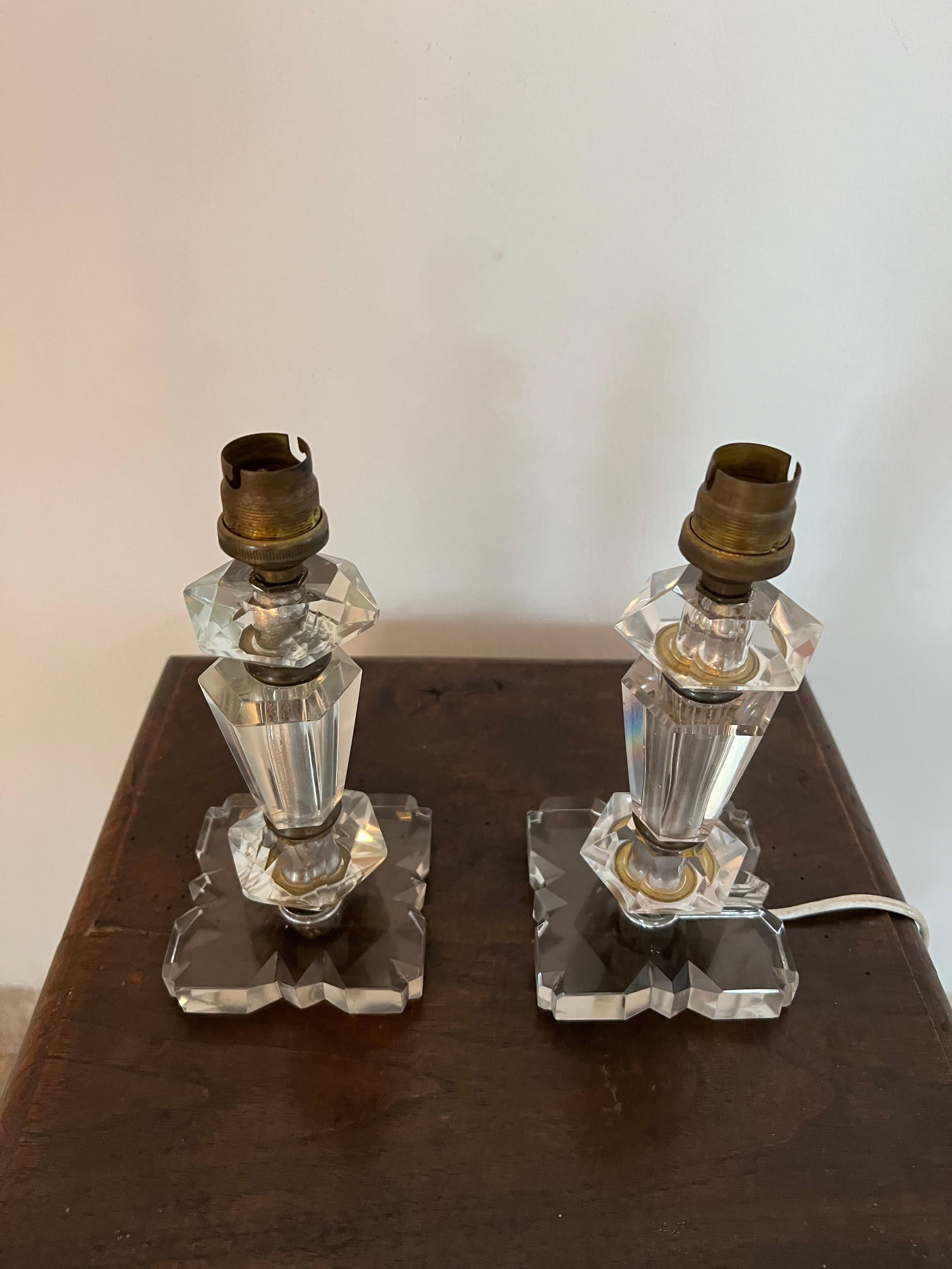 Hand-Crafted Pair of Art Deco Lamps ITSO Baccarat and Jacques Adnet, France circa 1940 For Sale