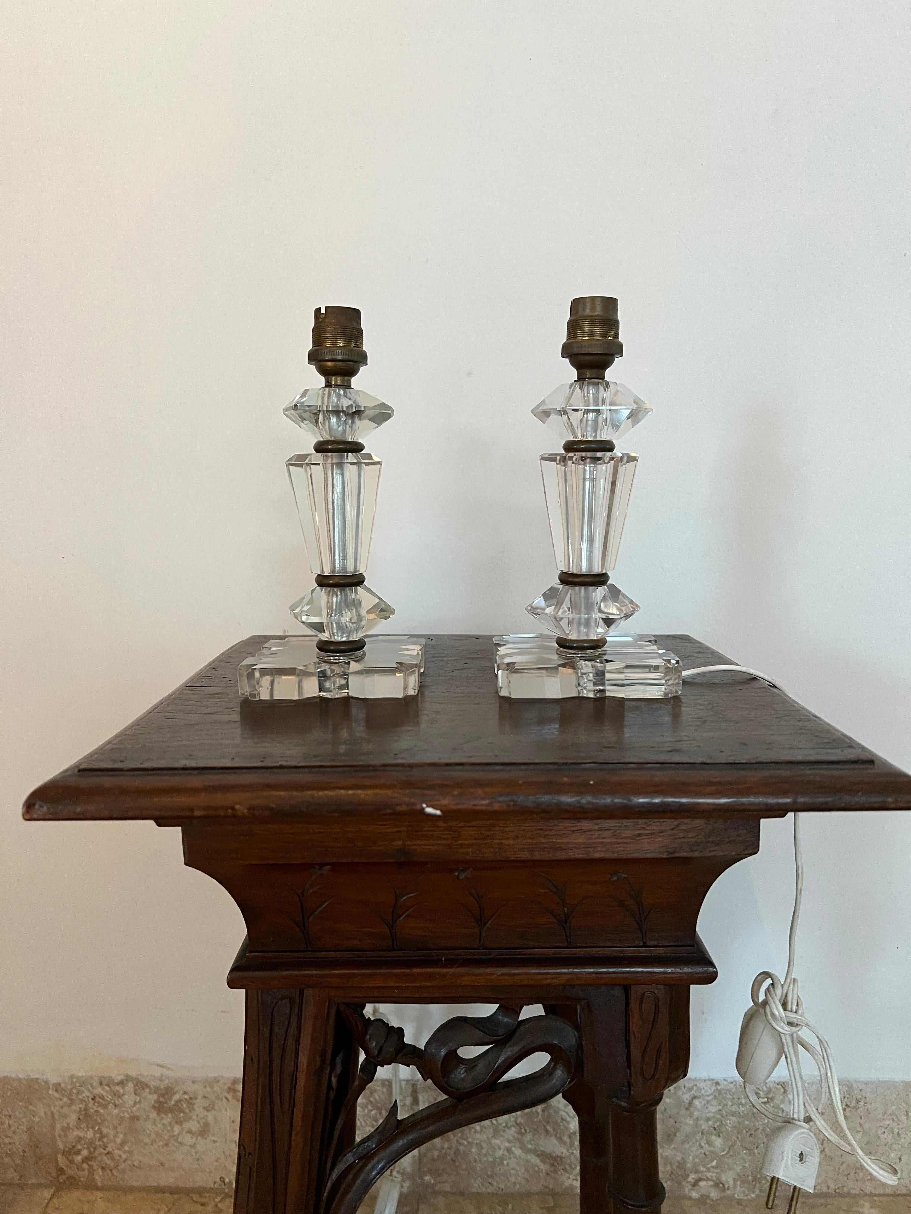 20th Century Pair of Art Deco Lamps ITSO Baccarat and Jacques Adnet, France circa 1940 For Sale