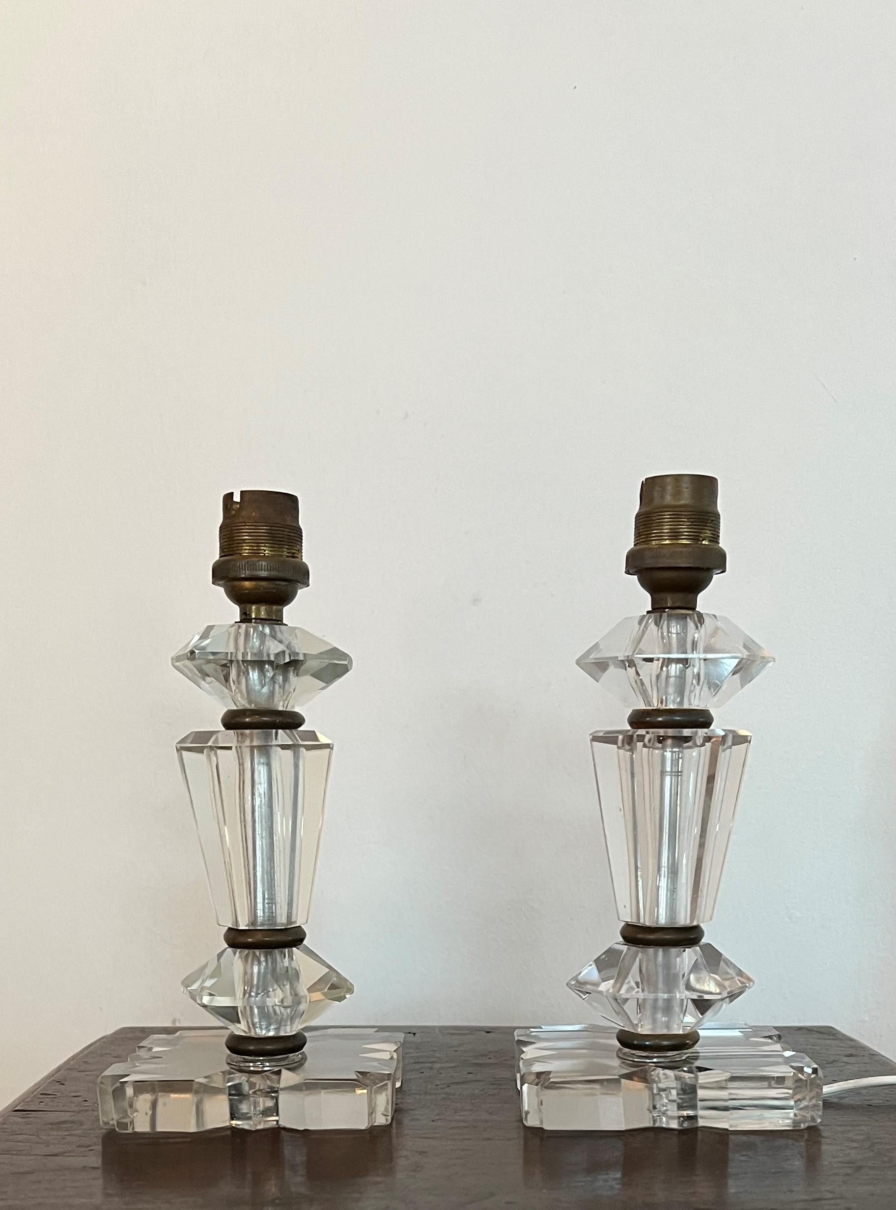 Pair of Art Deco Lamps ITSO Baccarat and Jacques Adnet, France circa 1940 For Sale 1