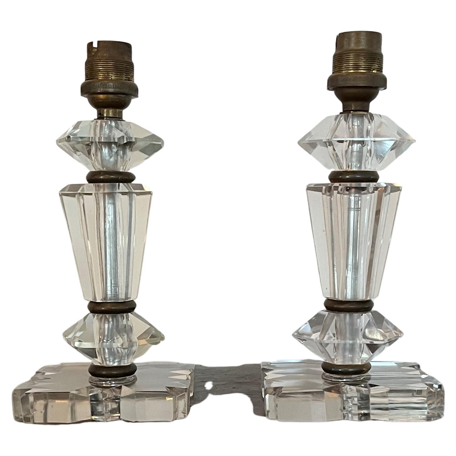 Pair of Art Deco Lamps ITSO Baccarat and Jacques Adnet, France circa 1940 For Sale