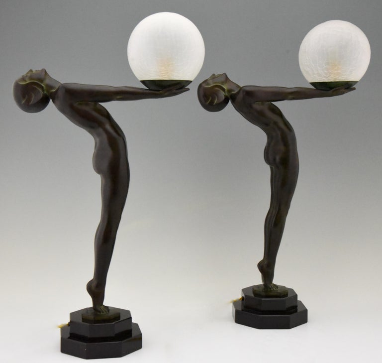 Pair of Art Deco Style Lamps Lumina Standing Nude Sculpture Max Le