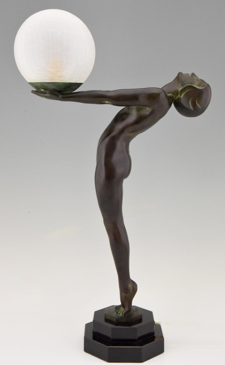Contemporary Pair of Art Deco Style Lamps Lumina Standing Nude Sculpture Max Le Verrier For Sale